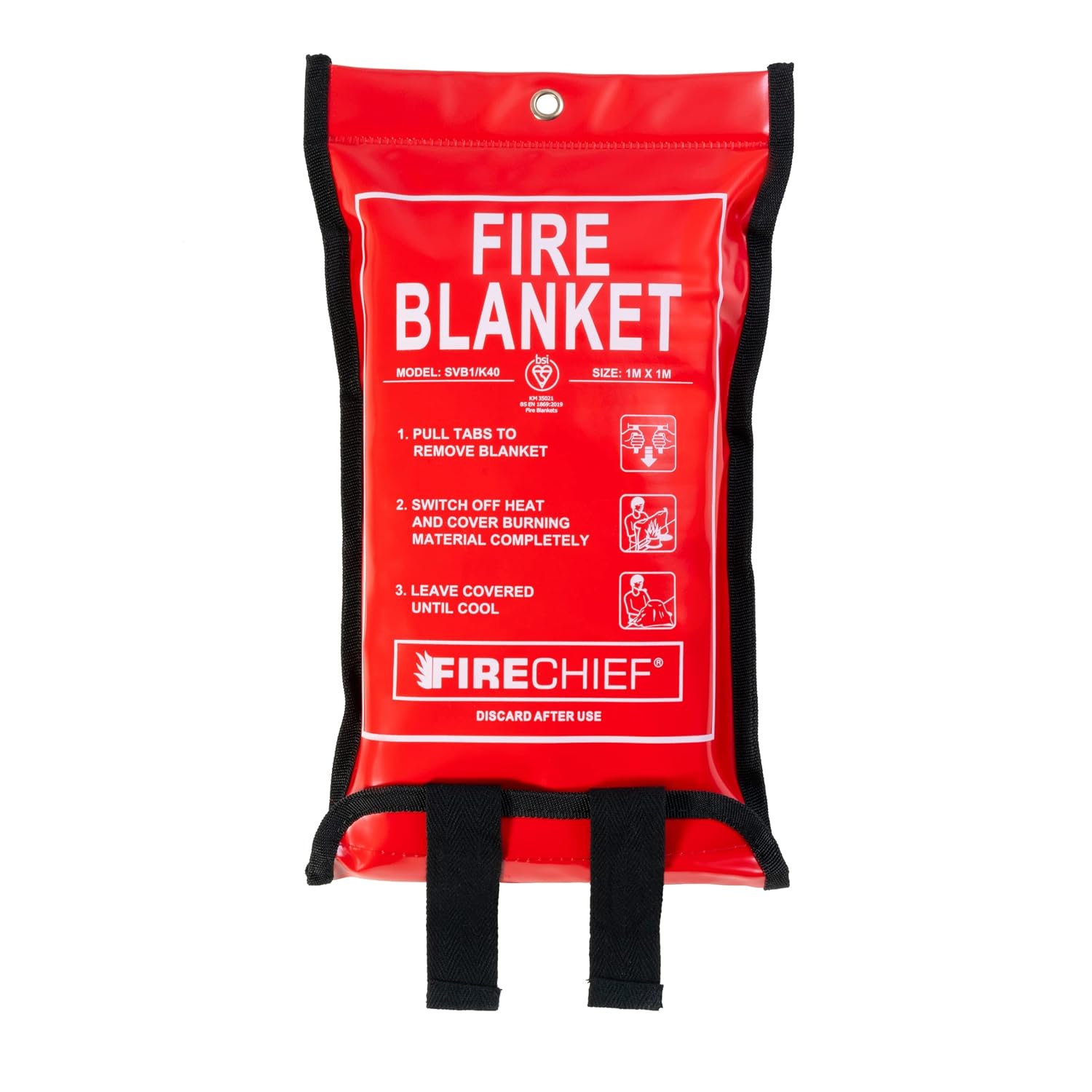 Firechief Kitemarked Fire Blanket 1m x 1m, Soft Case, Red, Small Emergency Fire Blanket for Home, Kitchen, Garage, Kitemark Certified to BS EN 1869, SVB1/K40 Model