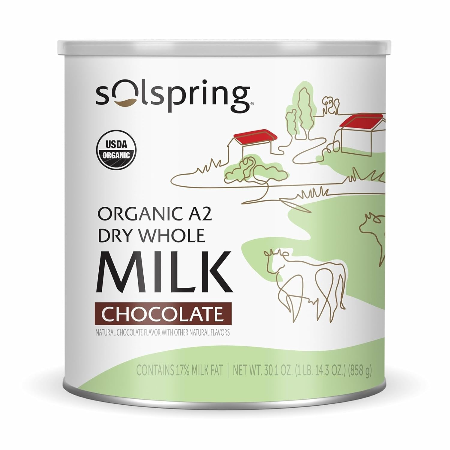 Dr. Mercola Solspring Organic A2 Dry Whole Milk - Powdered Milk with A2 Beta-Casein for Less Digestive Discomfort - Organic, Gluten-Free & Soy-Free - Chocolate Flavor - 17.4 oz (15 Servings)