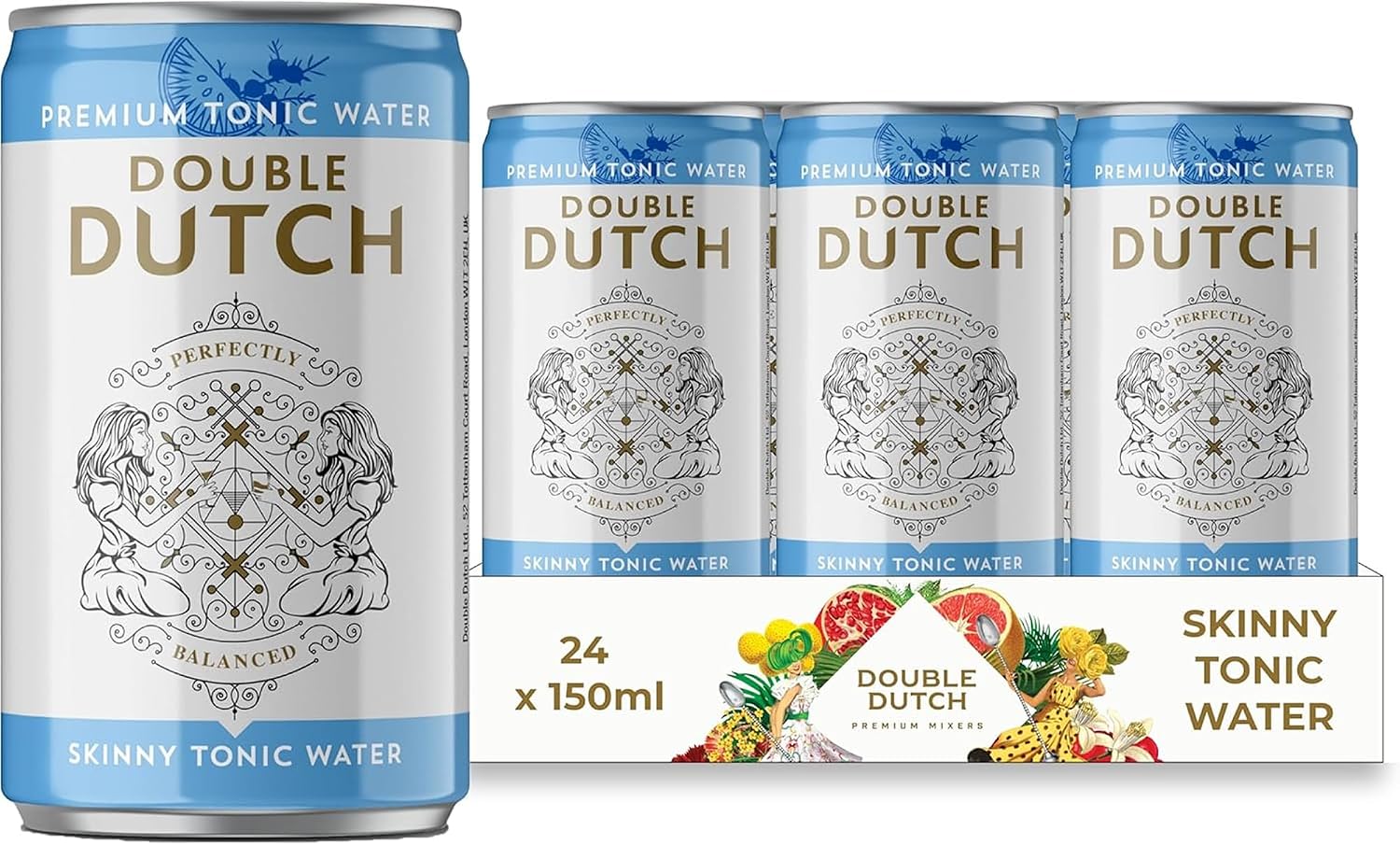 Double Dutch Premium Skinny Tonic Water, 24 x 150ml Cans