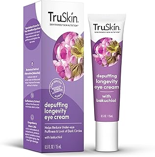 TruSkin Longevity Eye Cream – Caffeine Eye Cream with Bakuchiol, Lingonberry Stem Cells & Green Coffee Bean – Healthy Aging Gentle Retinol Alternative, Puffiness, Dark Circles, 0.5 fl oz