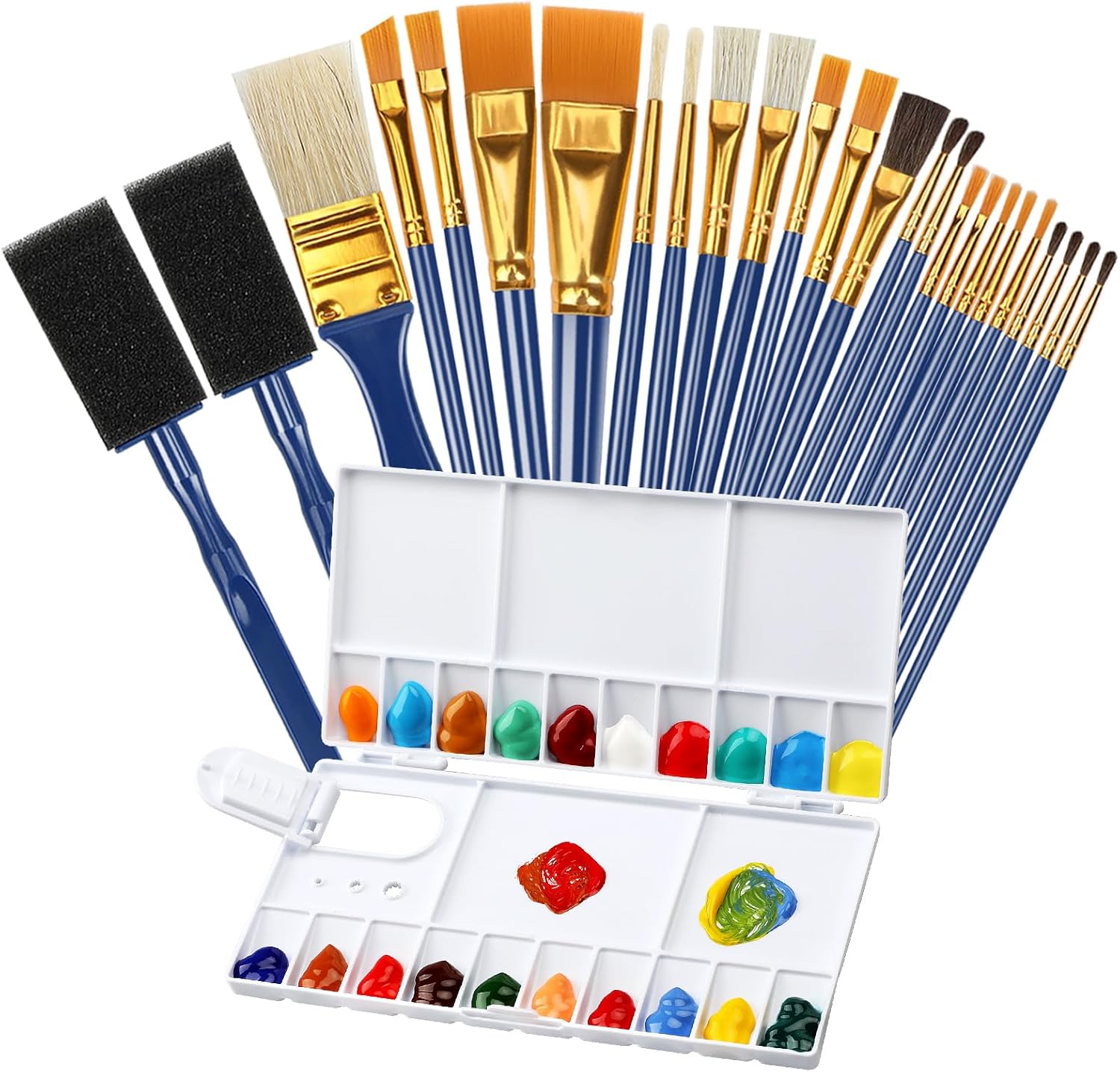 26 Pcs Paint Brush Palette Set, 25 Pcs Paint Brushes and 1 Pcs Folding Palette Art Paintbrush Sets for Adults, Professional Artist Drawing Set for Acrylic Oil Watercolor