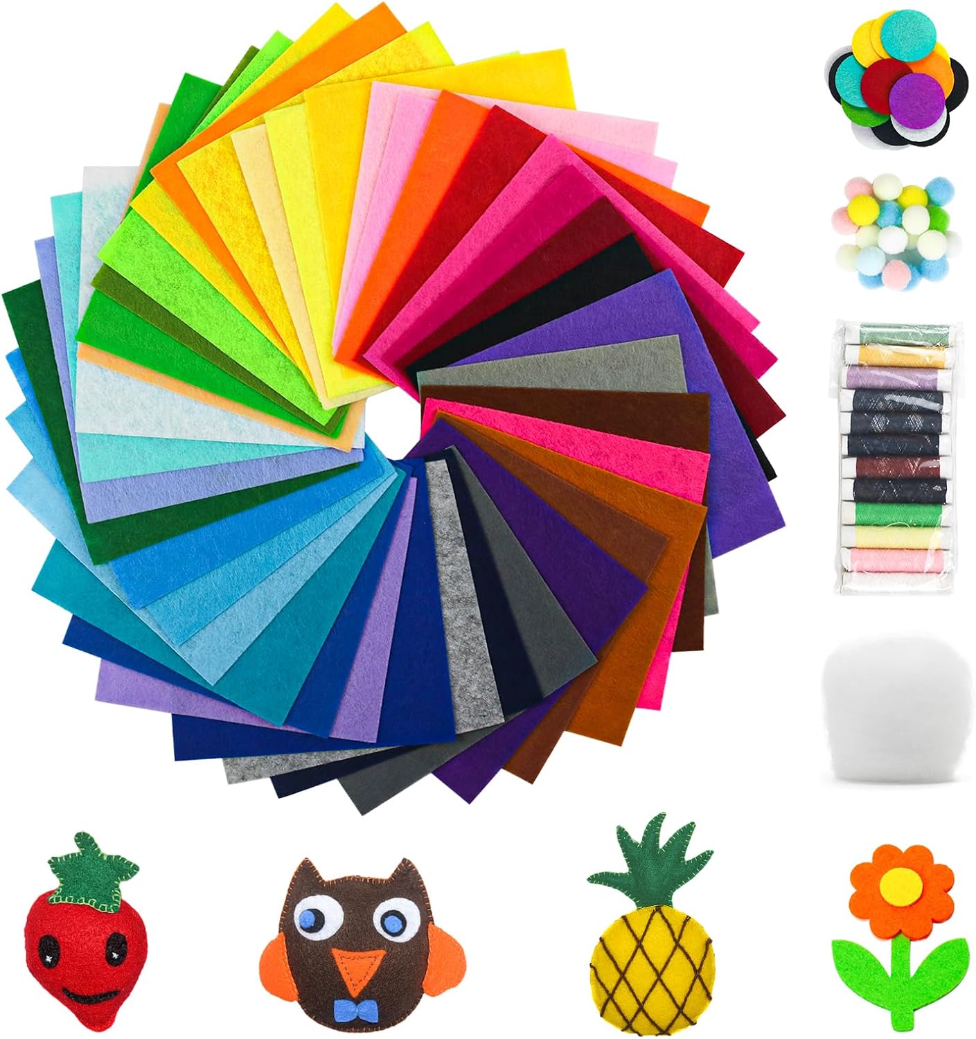 40pcs 15x15cm Multicolor Felt Fabric Sheets,Soft Coloured Felt Fabric Sheet DIY Craft Sewing Patchwork with Colorful Ball,Fillings and Round Felt Sheet for Art,Scrapbooking (Multicolour 15x15cm)