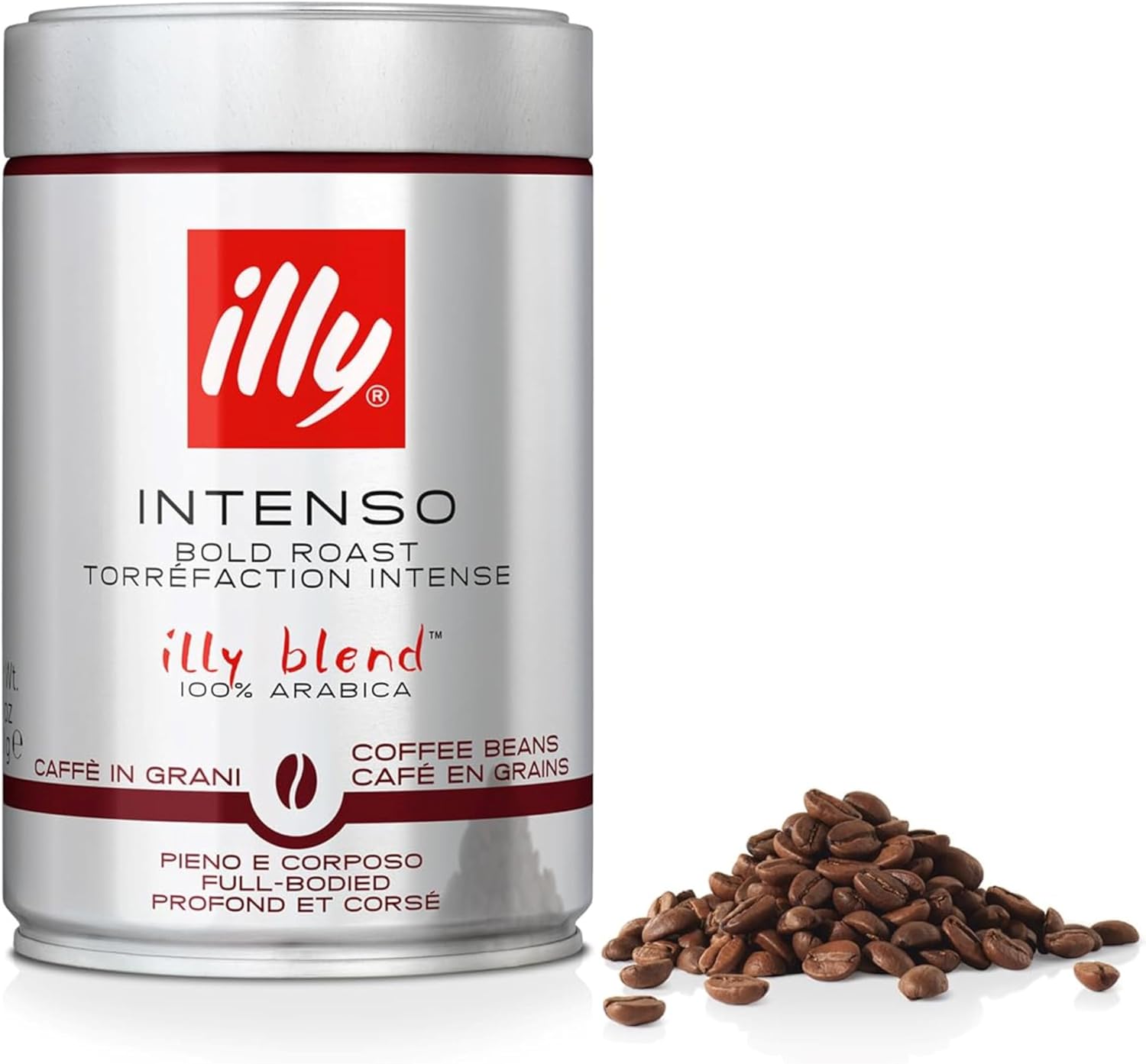 illy Coffee - Intenso Coffee Beans - Dark Roast - 100% Arabica Whole Coffee Beans - Ideal for Moka Pots, Filter Coffee, Espresso and Lungo Coffees - 250g Tin