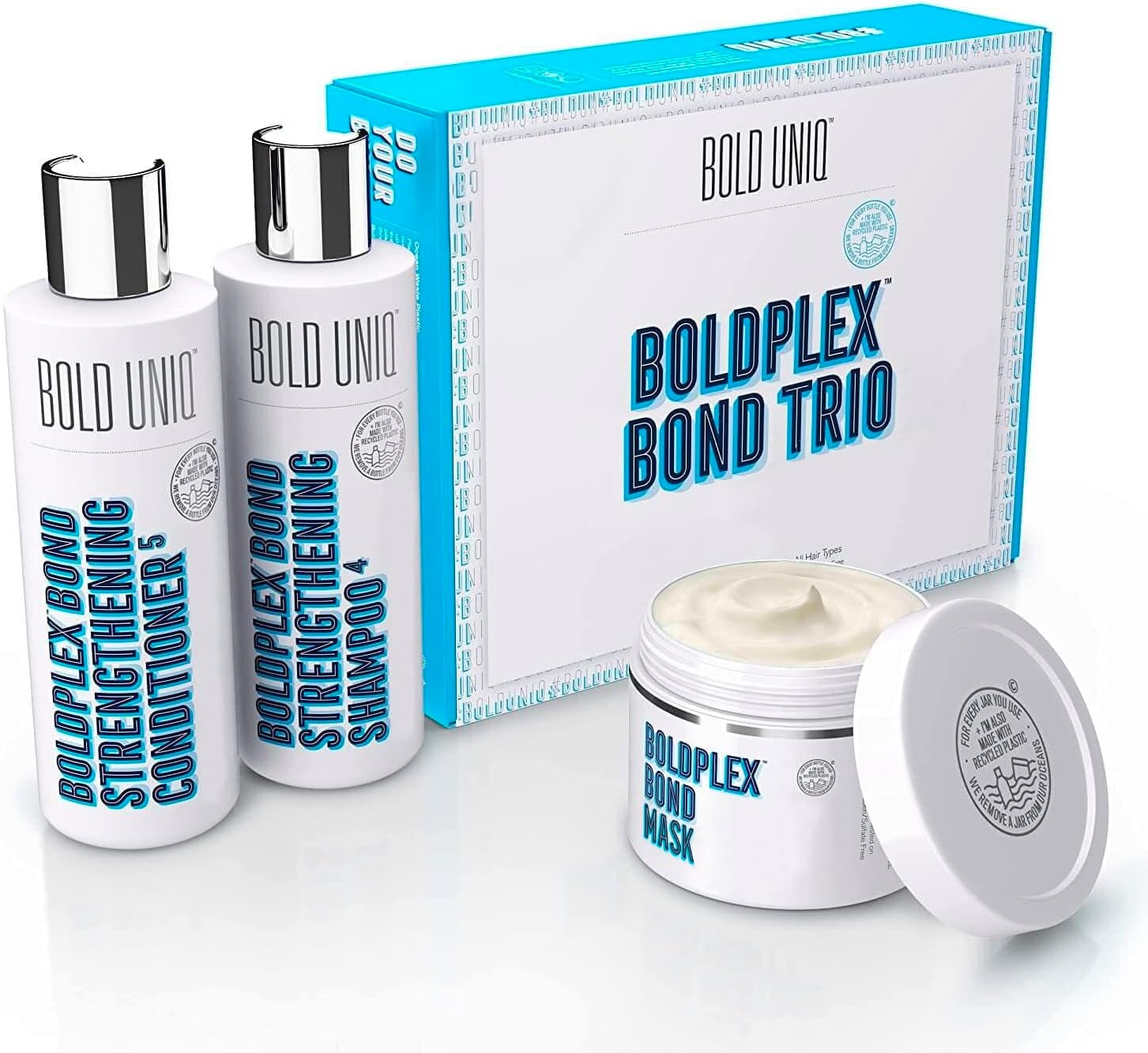 Boldplex 3, 4 & 5 Bond Restore Hair Treatment, Shampoo & Conditioner Trio Gift Set - Hydrating Protein Formula, Strengthens Dry & Damaged Hair, Repairs Breakages & Split Ends. Vegan & Cruelty Free.