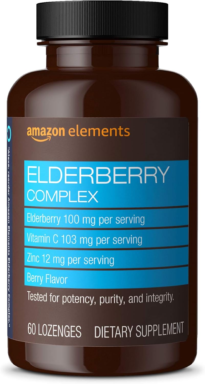 Amazon Elements Elderberry Complex Berry Flavored Immune System Support Lozenges, Adult, 60 Count, (Packaging may vary)