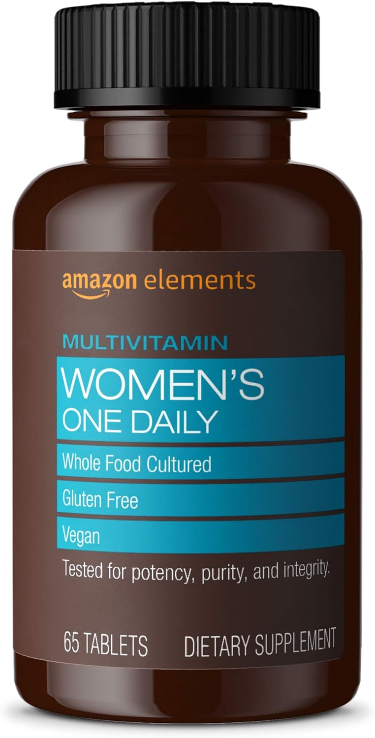 Amazon Elements Women’s One Daily Multivitamin, 59% Whole Food Cultured, Vegan, 65 Tablets, 2 month supply (Packaging may vary)