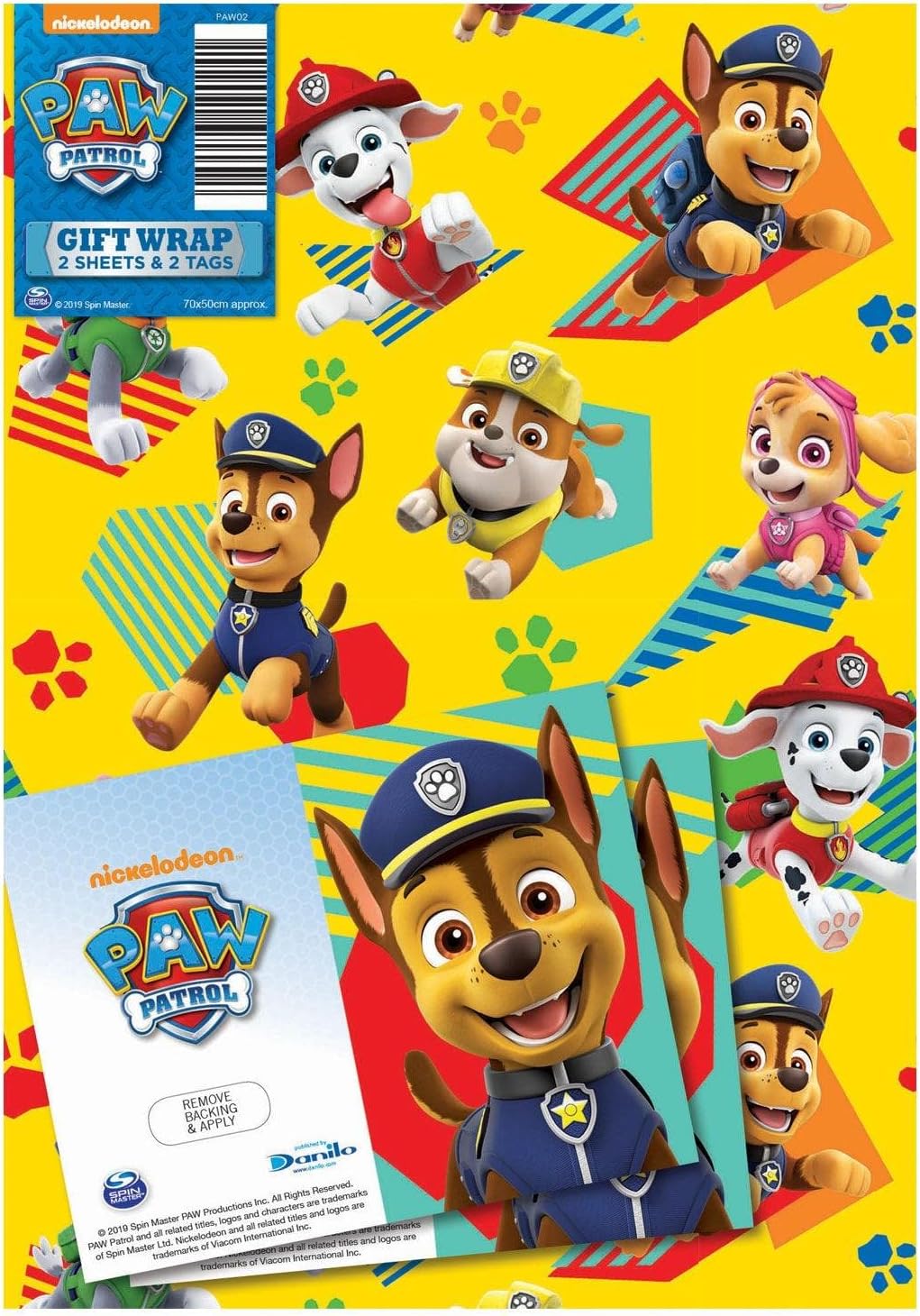 Paw Patrol Wrapping Paper 6 Sheets 6 Tags Sheet Size 70cmx50cm Official Product Responsibly Resourced