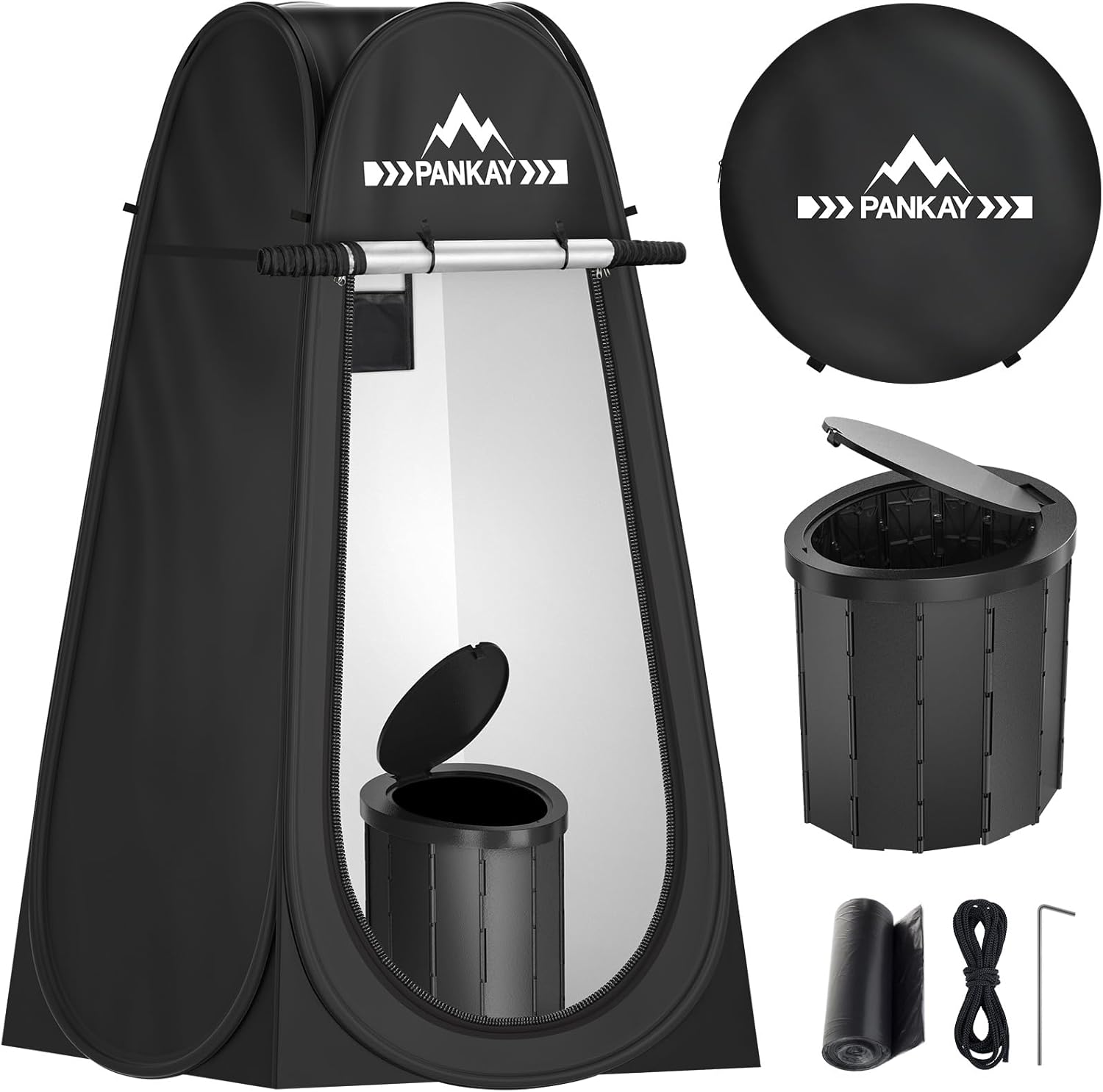 PANKAY Portable Toilet with Pop up Privacy Tent, X Large Camping Toilet Portable Potty for Adults, Outdoor Shower Tent Changing Room, Instant Pop Up, Washable Foldable Camp Toilet Kit with Carry Bag
