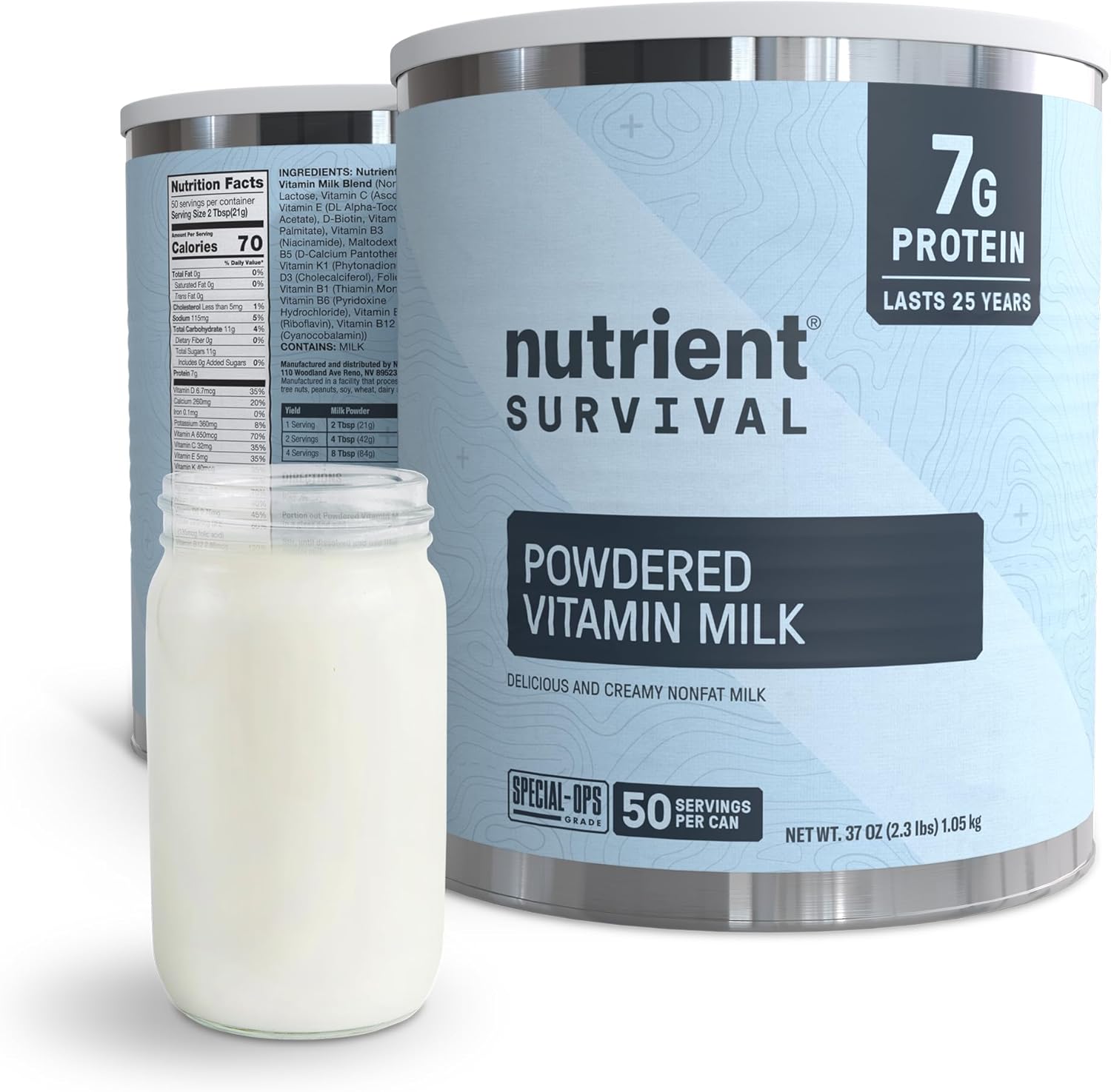 Nutrient Survival Vitamin Powdered Milk, Freeze Dried Prepper Supplies & Emergency Food Supply, 21 Essential Nutrients, Soy & Gluten Free, Shelf Stable Up to 25 Years, One Can, 50 Servings
