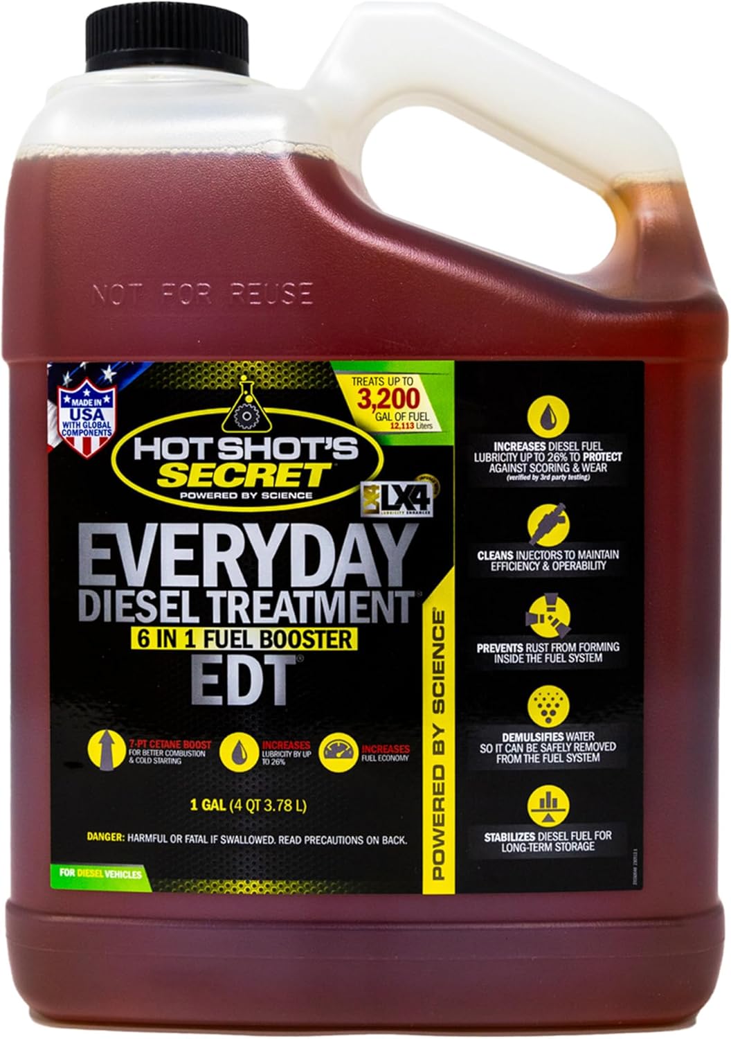 Hot Shot's Secret Everyday Diesel Treatment 1 Gallon, 6-in-1 Diesel Additive - Injector Cleaner, Fuel System Cleaner, Fuel Additive Boosts Cetane (HSSEDT01G)