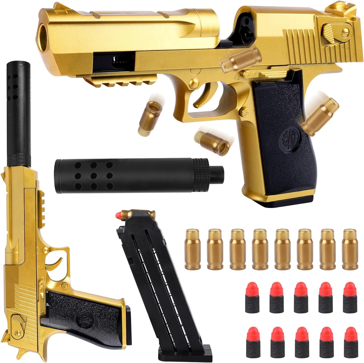 Dncvb Toy Gun Kids, Foam Blaster Toy Gun, Pistol Realistic with Soft Bullets, Golden Soft Bullet Gun for Shooting Games, Gifts for Boys Girls Teenagers