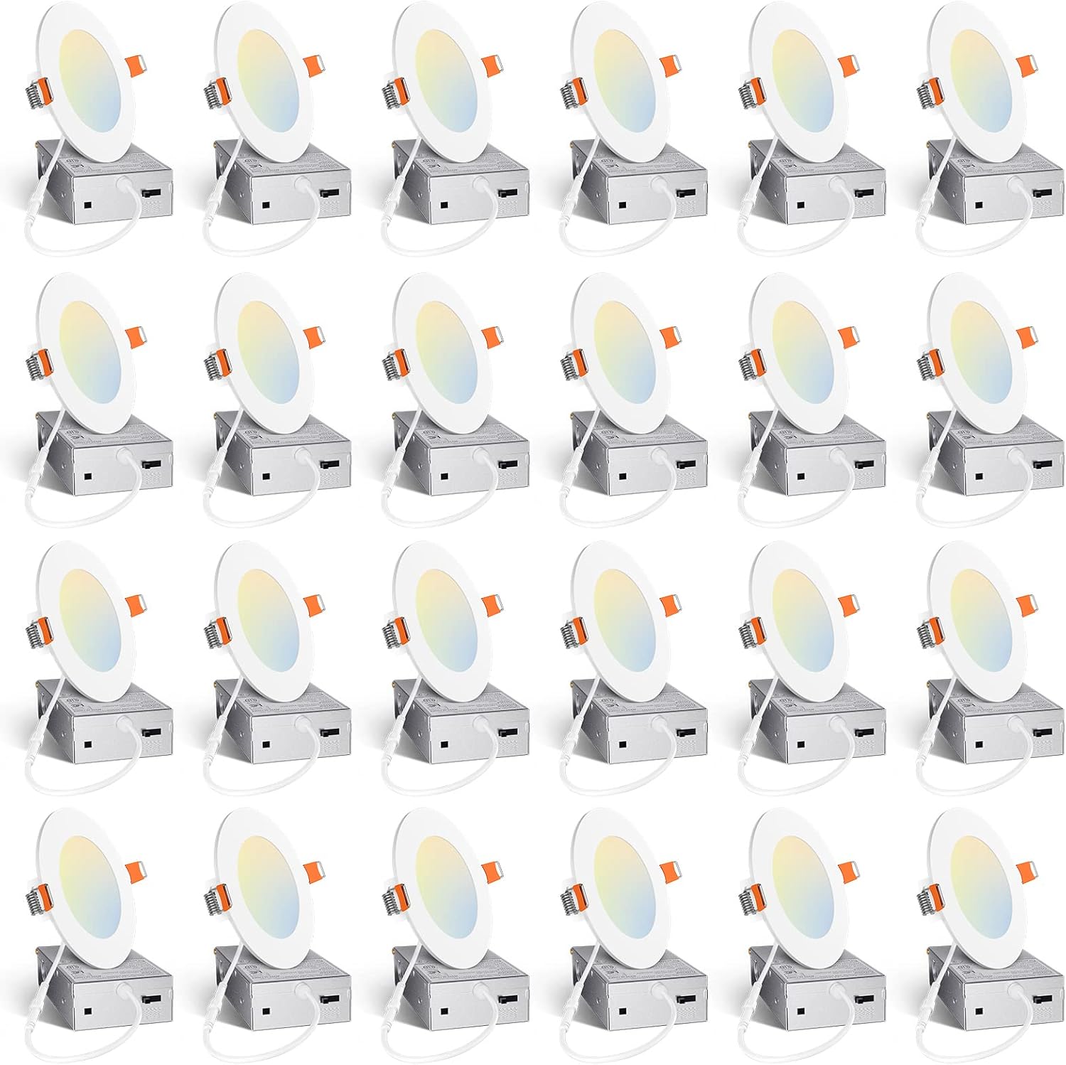 Amico 24 Pack 4 Inch 5CCT Ultra-Thin LED Recessed Ceiling Light with Junction Box, 2700K/3000K/3500K/4000K/5000K Selectable, 10W Eqv 60W, Dimmable Can Light, 800LM High Brightness Downlight - ETL&FCC