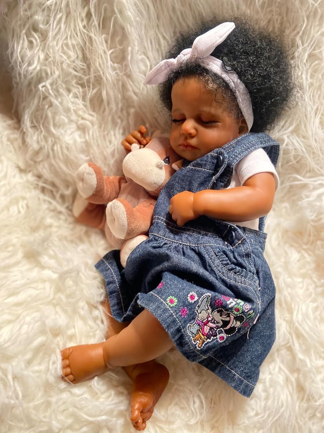 iCradle Lifelike Reborn Baby Dolls Black Girl 20Inch 50cm Realistic Sleeipng Newborn Baby Dolls African American Rooted Hair Real Life Baby Dolls Cloth Body Doll Toy for Kids Age 3+