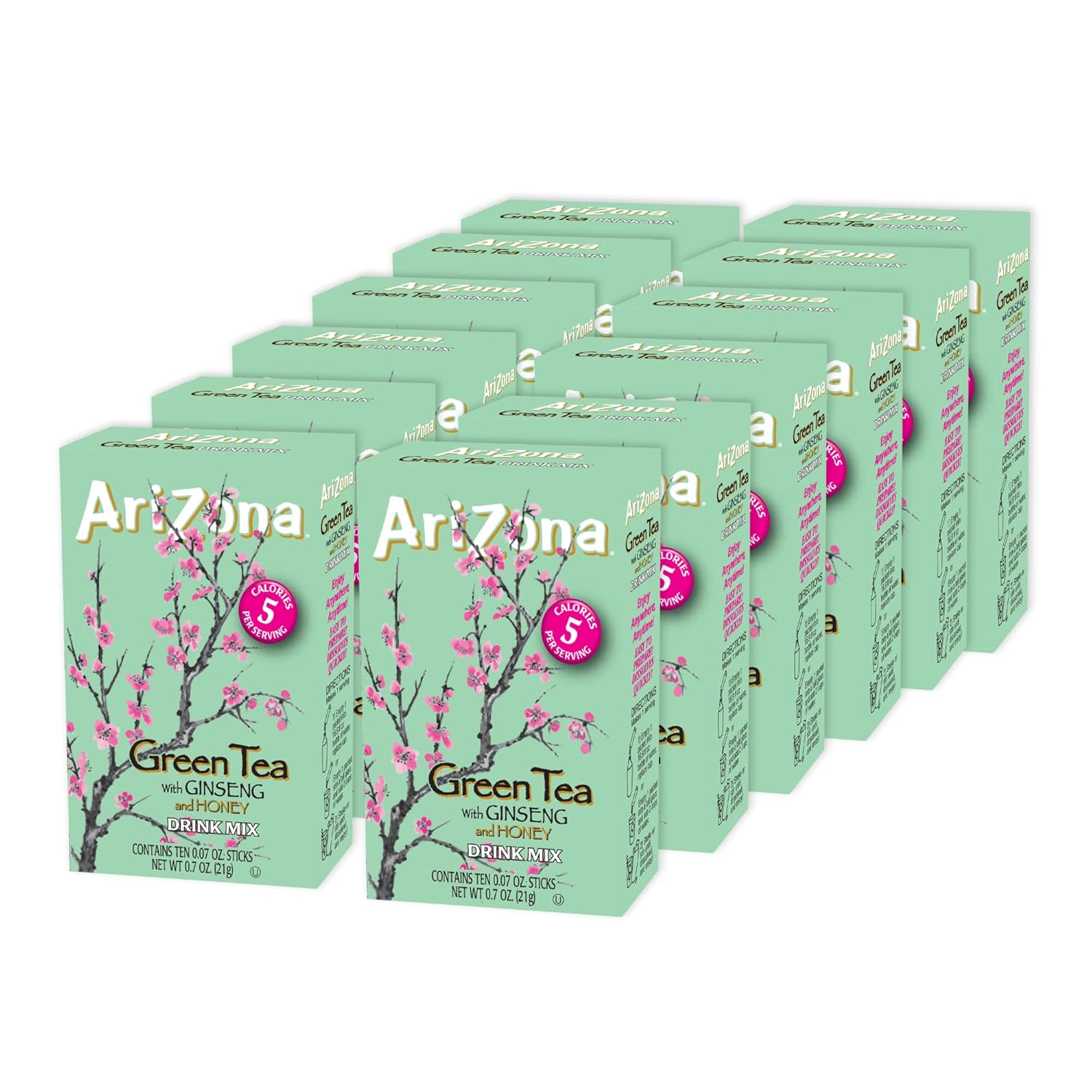 AriZona Green Tea with Ginseng and Honey - On-the-Go Powdered Drink Mix, 0.07oz 120 Count - 10ct Boxes (Pack of 12)