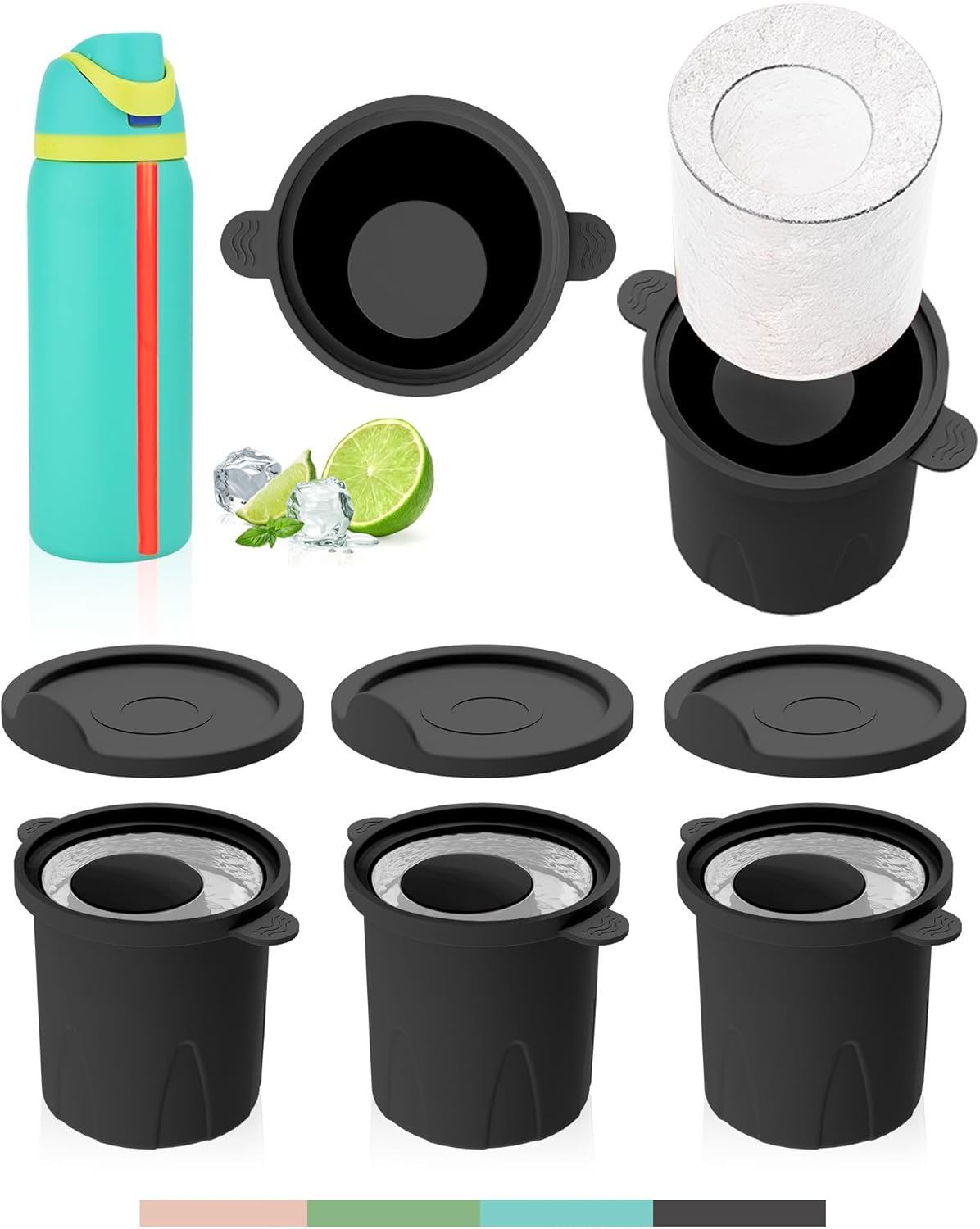 Ice Molds for Owala 24-40oz, Set of 3, Food-Grade Soft Silicone, No White Residue, Easy to Release, Straw Placement Compatible with Owala FreeSip, Keeps Drinks Cold Longer (Dark Grey)