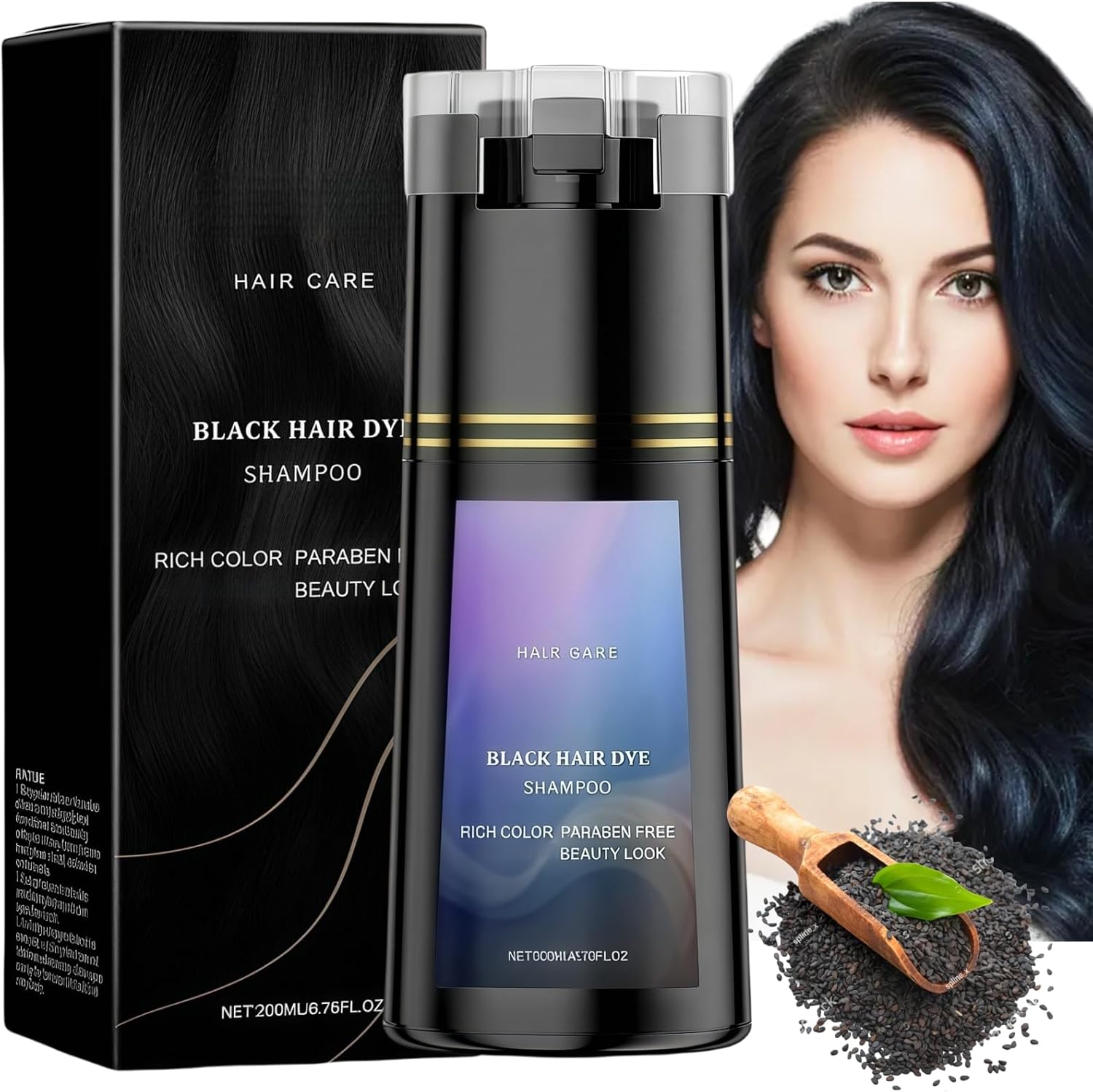 Hair Dye Shampoo,Hair Dye Shampoo,Instant Ha-ir D-yes Shamp-oo,H-air Colour Sham-Poo Care,3 In 1 Sha-mpoo for Grey Hai-r,Colour Sham-poo to Cover Grey H-air,Anti Gre-y Shamp-oo,Black