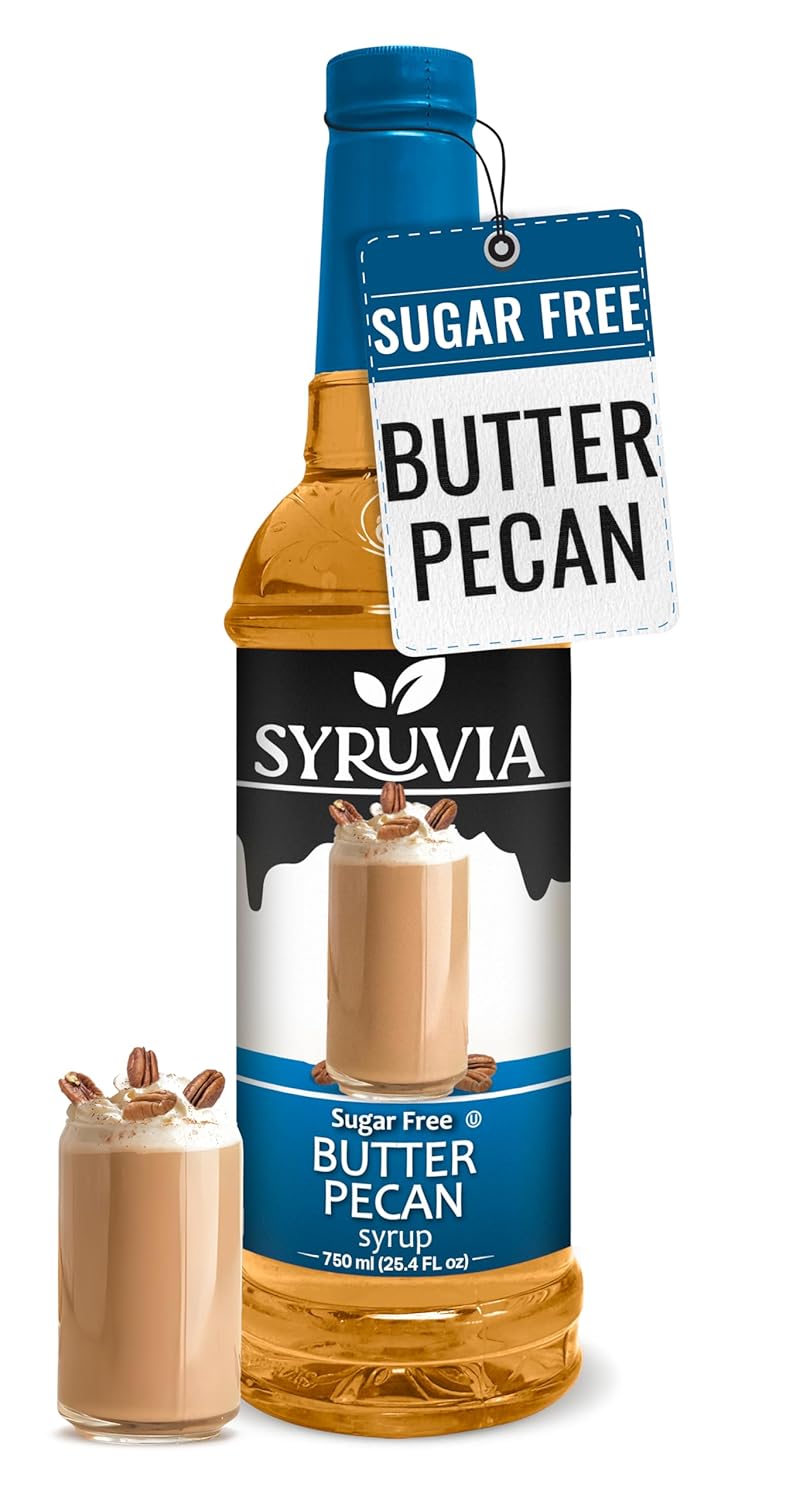 Syruvia Sugar-Free Butter Pecan Coffee Syrup - 25.4 fl oz - 0 Calorie- Kosher Coffee Syrups, Gluten Free, Perfect for Drinks, Soda, Shakes, Desserts, and More.