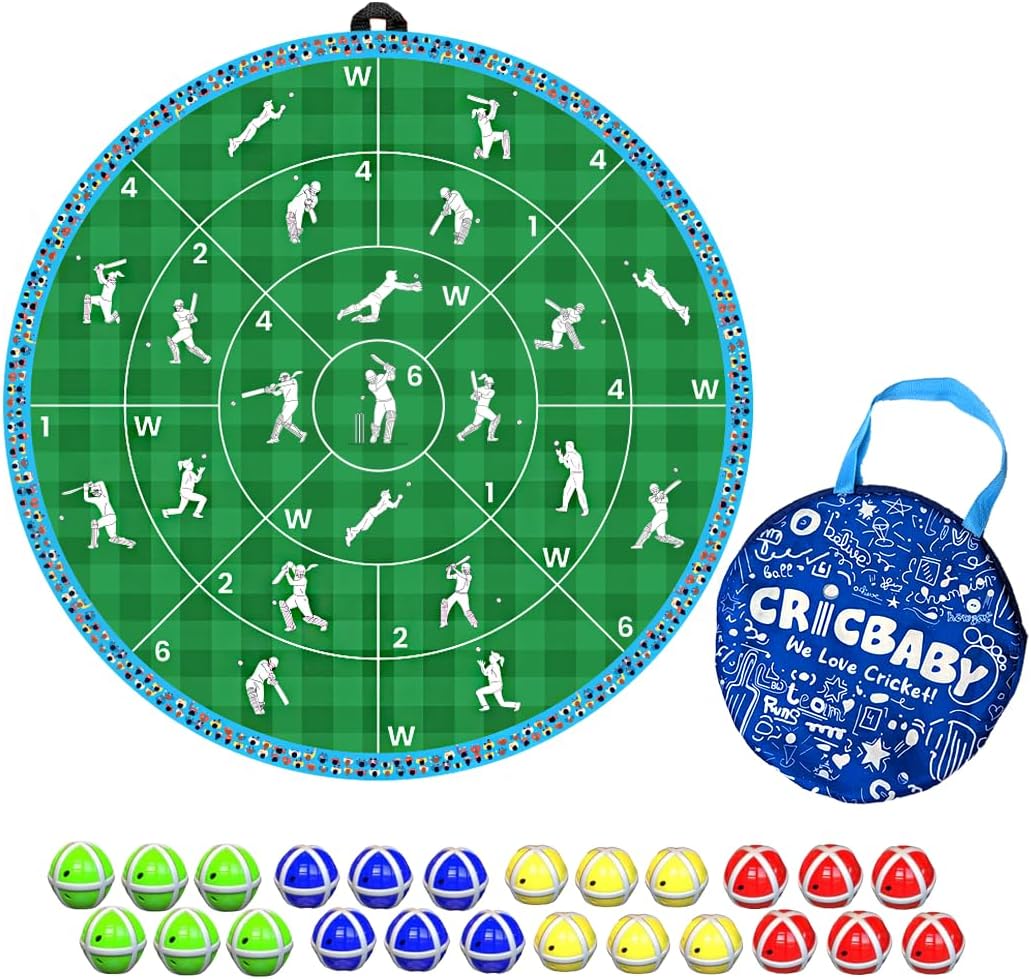 Cricket Dart Game, Double Sided, 29 inches, 24 Sticky Balls, Birthday Gifts for Boys and Girls, Gift for Cricket Lover, Play Indoor/Outdoor, Fun Party Game, Portable Design, for Ages 3-100+