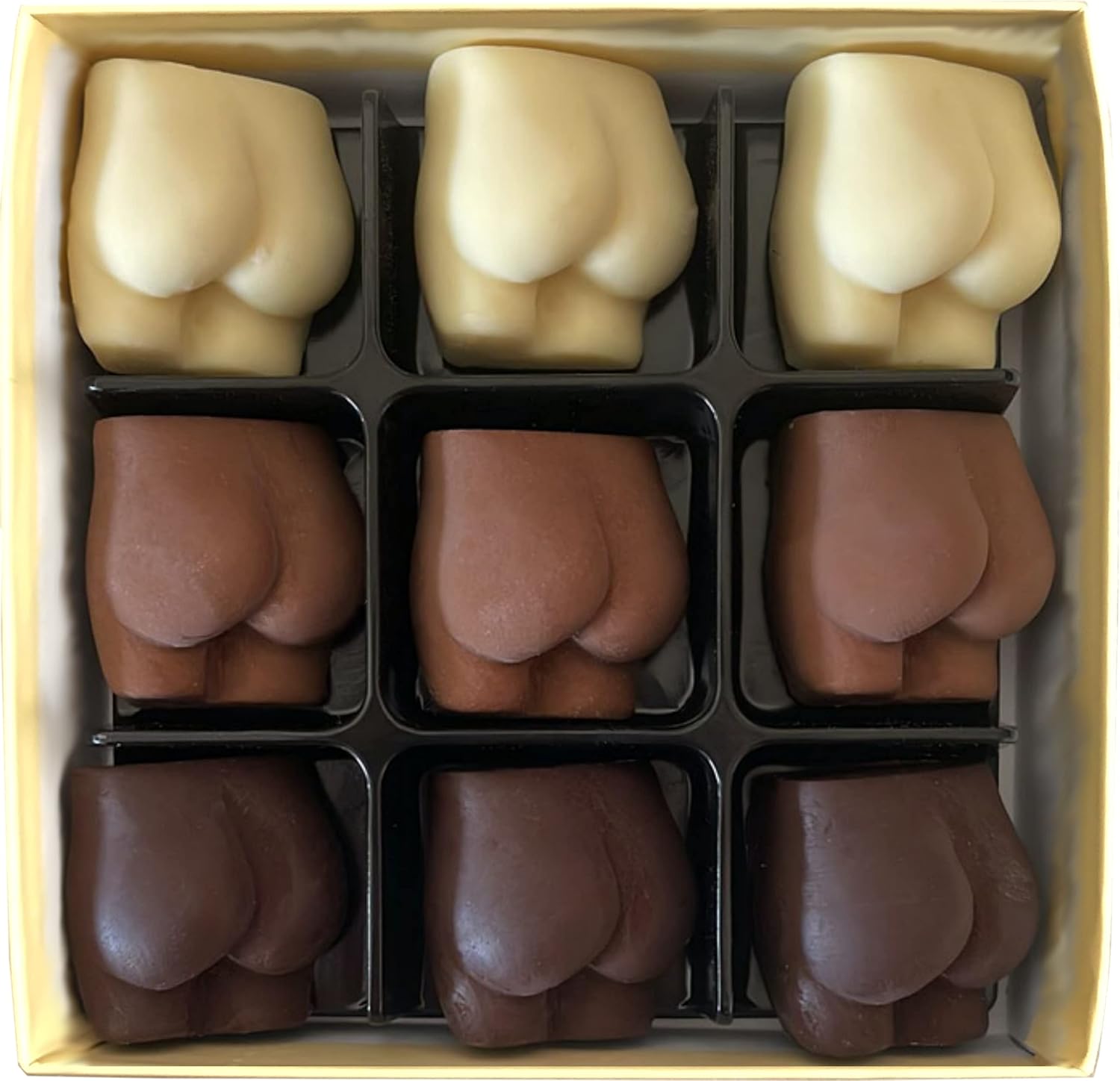 Choc on Choc - Chocolate Bottoms | Handmade Belgian Dark, Milk & White Chocolate | Fun Novelty Gift | Cheeky Chocolate Treat | Perfect for Birthdays, Secret Santa & Parties | Made in the UK | 9 Pieces