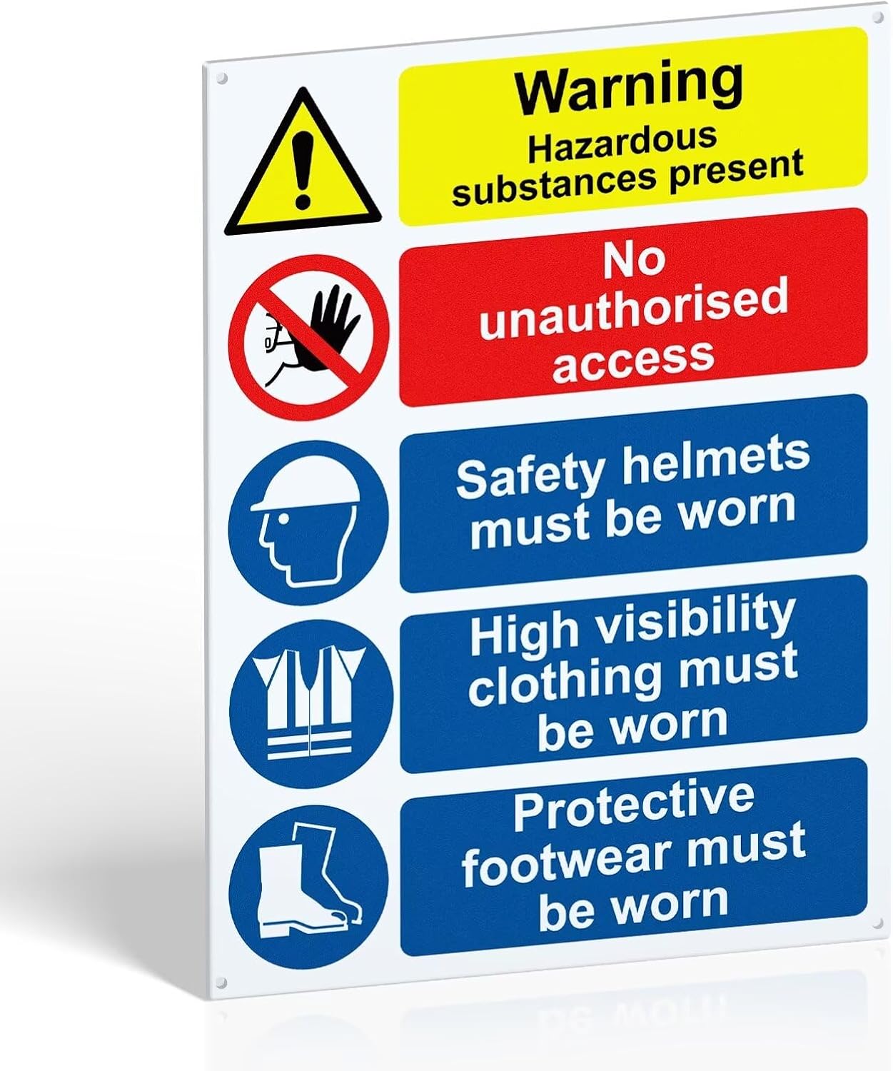 Site Safety Signs for Construction Areas - 400mm x 300mm - Health and Safety Signs, Warning Signage - 1mm PVC Rigid Plastic, Matte Finish, 4 Pre-Drilled Holes and Adhesive Backing
