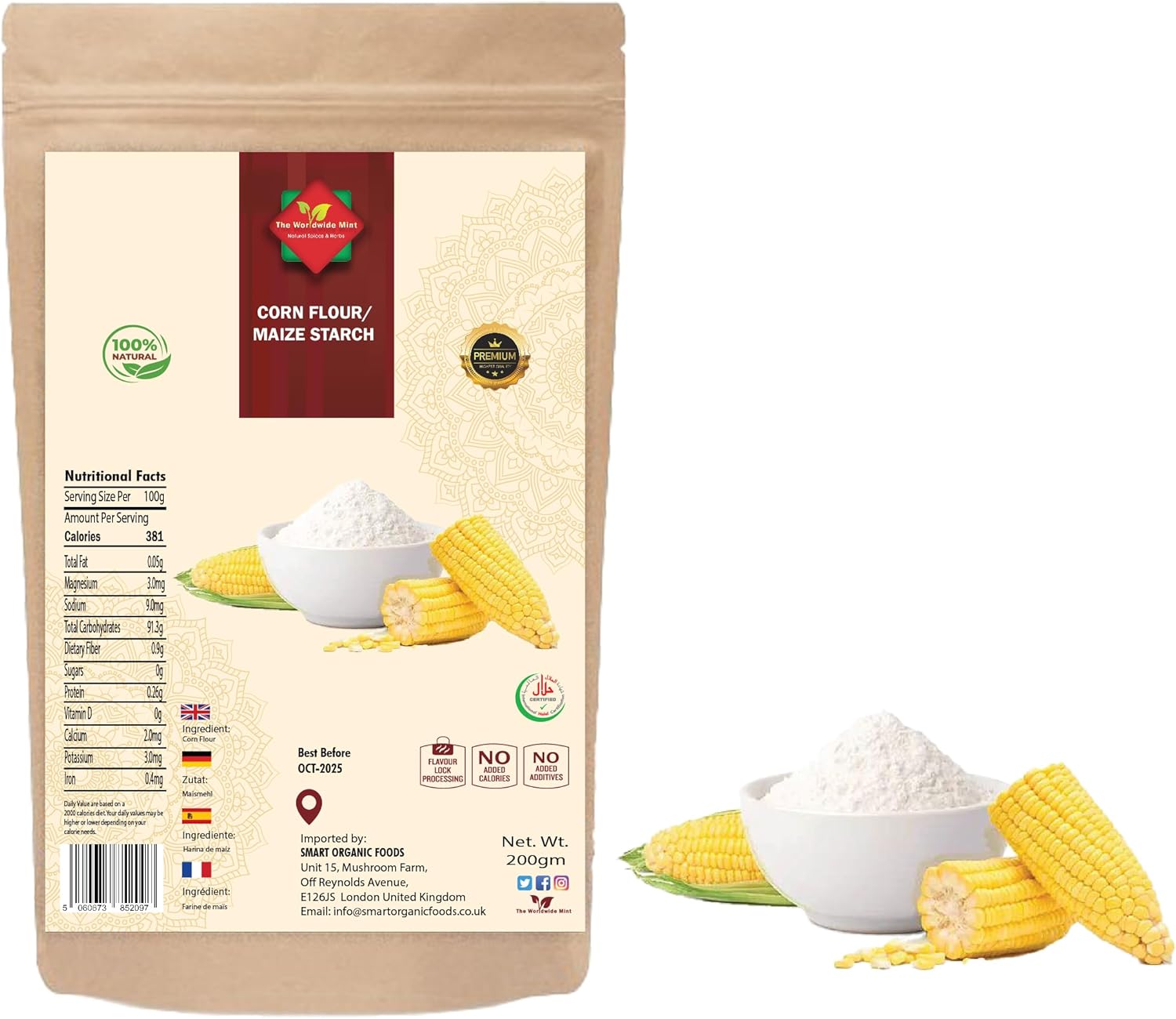 Corn Starch (200g / 7.05 oz) | Maize Starch | Best for Gravy sauce thickener | Non GMO | Vegan | No Preservatives Added | Supplied in Reusable Zip Sealed Pacakging