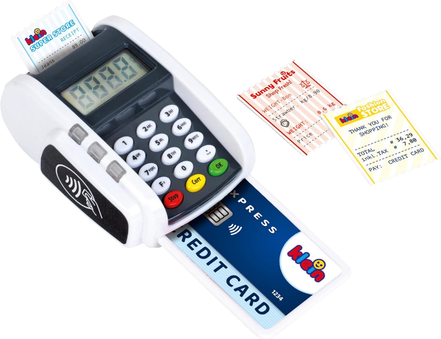 Theo Klein 9360 Payment terminal with light & sound I Battery-operated addition to toy cash registers I Contactless payment function I For children aged 3 and over