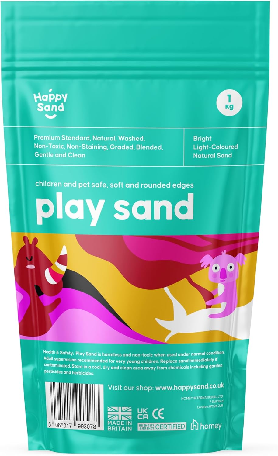 Leap Horse Children's Play Sand, 1KG Non Toxic, Premium Grade, Natural Washed Play Pit Sand Bag, Safe for Kids, Pets and Aquarium, Tested to BS EN 1177 Standards