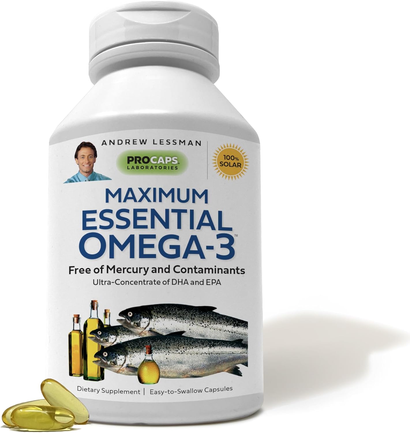 ANDREW LESSMAN Maximum Essential Omega-3 Unflavored, 360 Softgels - Ultra-Pure Omega-3 Fish Oil 1200 mg - High DHA, No Mercury Fish Oil Omega 3 Supplement - Small, Easy to Swallow Fish Oil Capsules