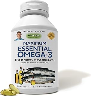 ANDREW LESSMAN Maximum Essential Omega-3 Unflavored, 360 Softgels - Ultra-Pure Omega-3 Fish Oil 1200 mg - High DHA, No Mercury Fish Oil Omega 3 Supplement - Small, Easy to Swallow Fish Oil Capsules