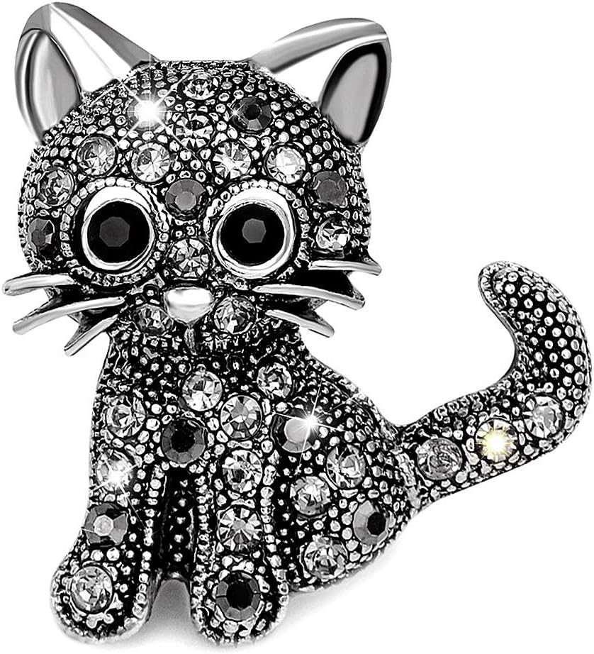Gleamart Cat Brooch Pin Retro Crystal Animal Brooch Pin for Girl Women