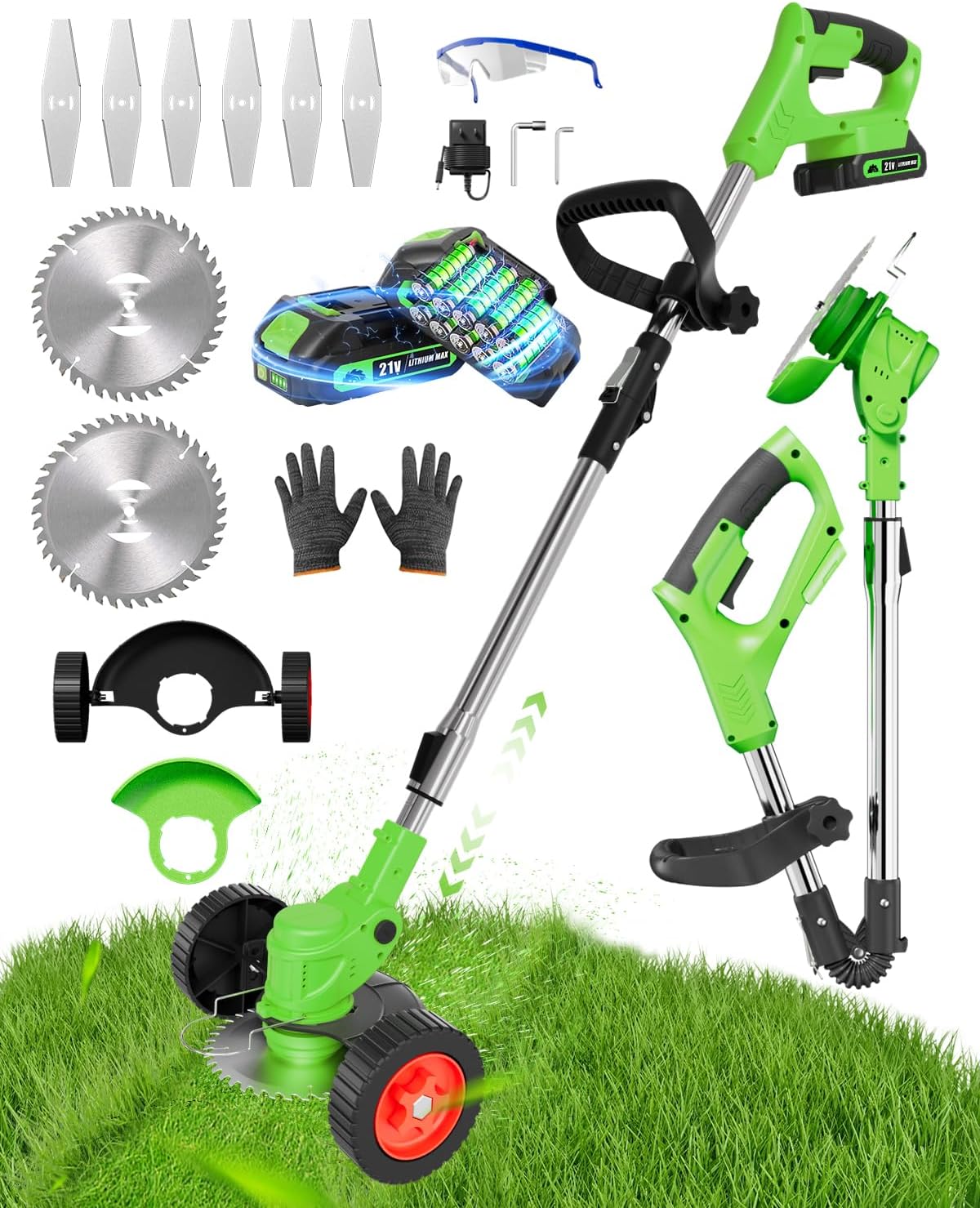 Cordless Weed Wacker, 3-in-1 stringless Weed Wacker, Foldable 2.0Ah Battery Powered Weed Trimmer Stringless Grass Trimmer/Edger Lawn Tool for Yard Lawns Garden