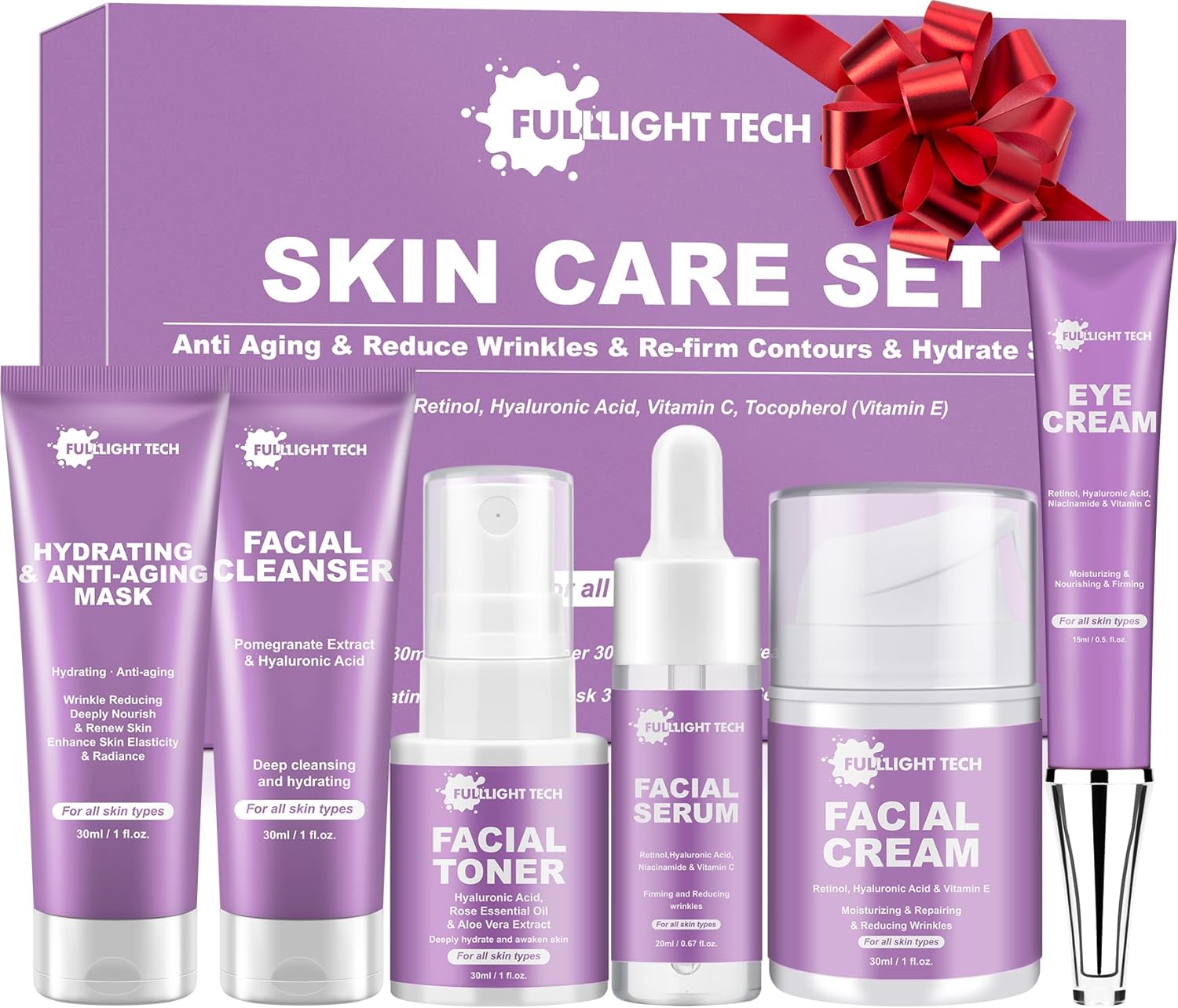 Gifts for Women,Anti Aging Skin Care Set,Reduce Wrinkles & Hydrate Skin,Skin Care Kit W/Facial Cleanser,Toner,Cream,Serum,Eye Cream Skincare Gift Set,Valentine Birthday Gifts for Wife Mom Teens