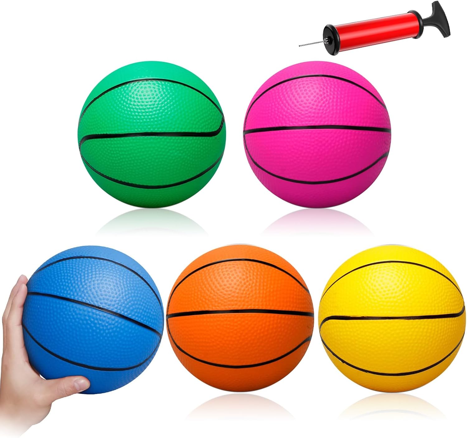 5Pcs Mini Basketball Set, 16cm Colorful Kids Mini Toy Basketball, Inflation Soft Rubber Small Basketball for Over Door Basketball Hoop, Swimming Pool, Indoor And Outdoor (with Air Pump and Needles)
