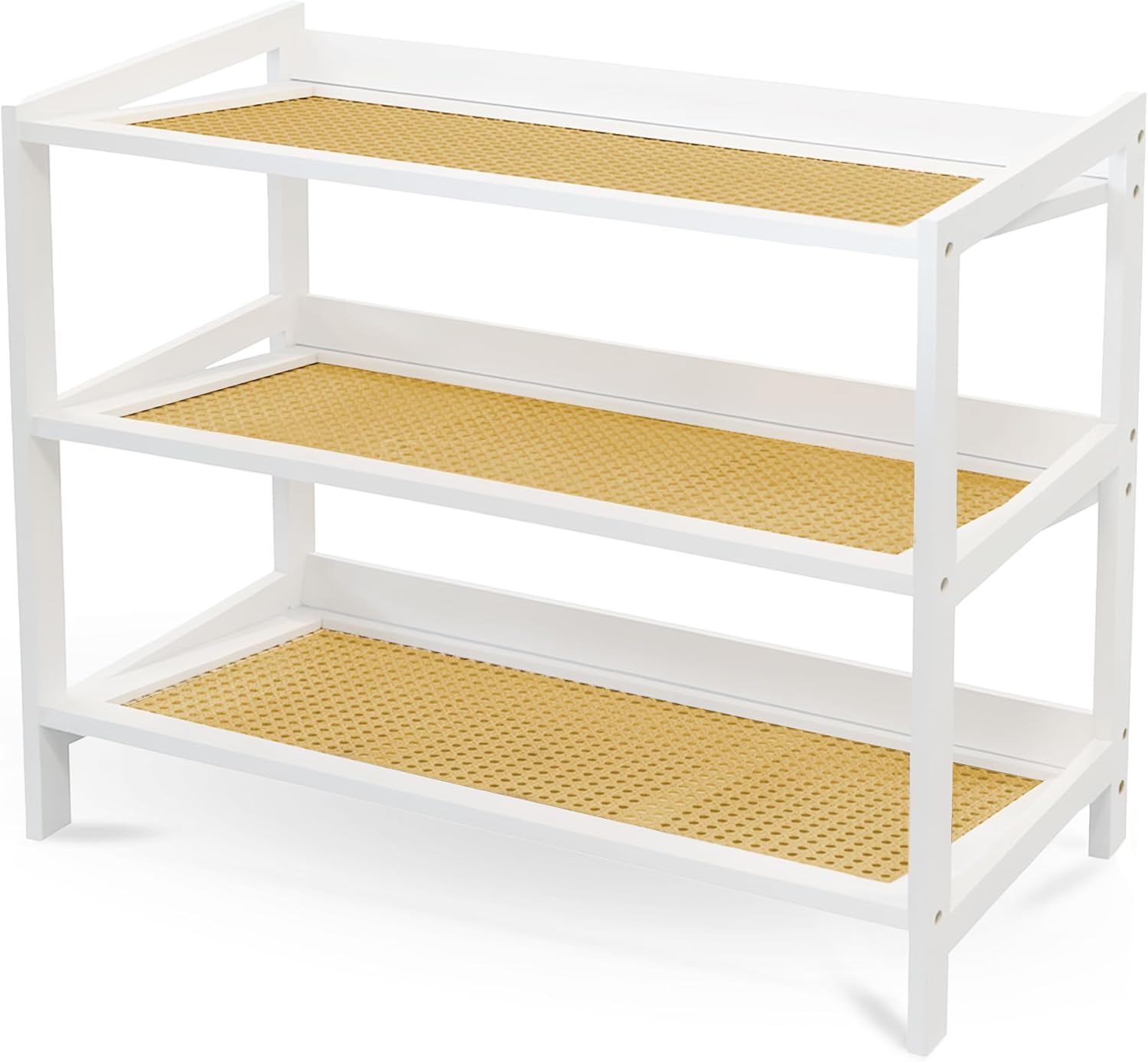 KEPLIN 3 Tier Bamboo and Rattan Shoe Organiser Rack – Eco-Friendly, Durable, Easy Assembly – Compact Design for Entryway, Closet, or Hallway – Stylish and Functional Storage – White and Natural