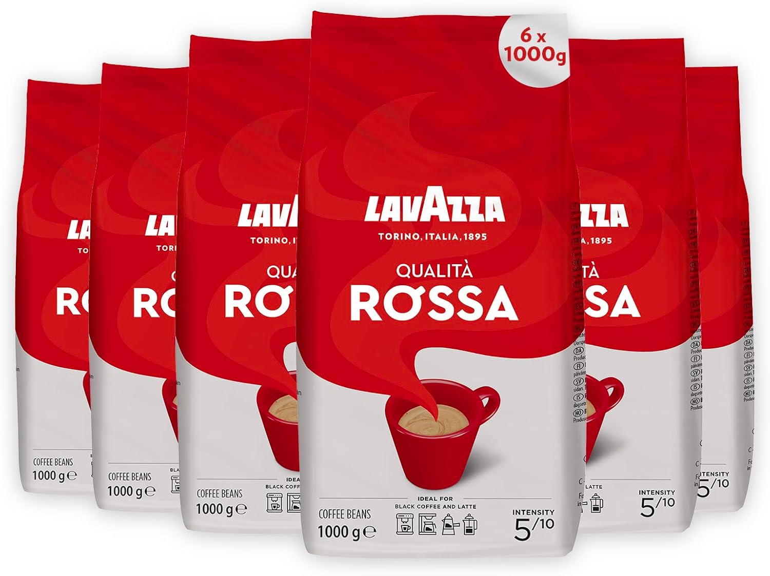 Lavazza Qualita Rossa Coffee Beans, Pack of 6, 6 x 1000g