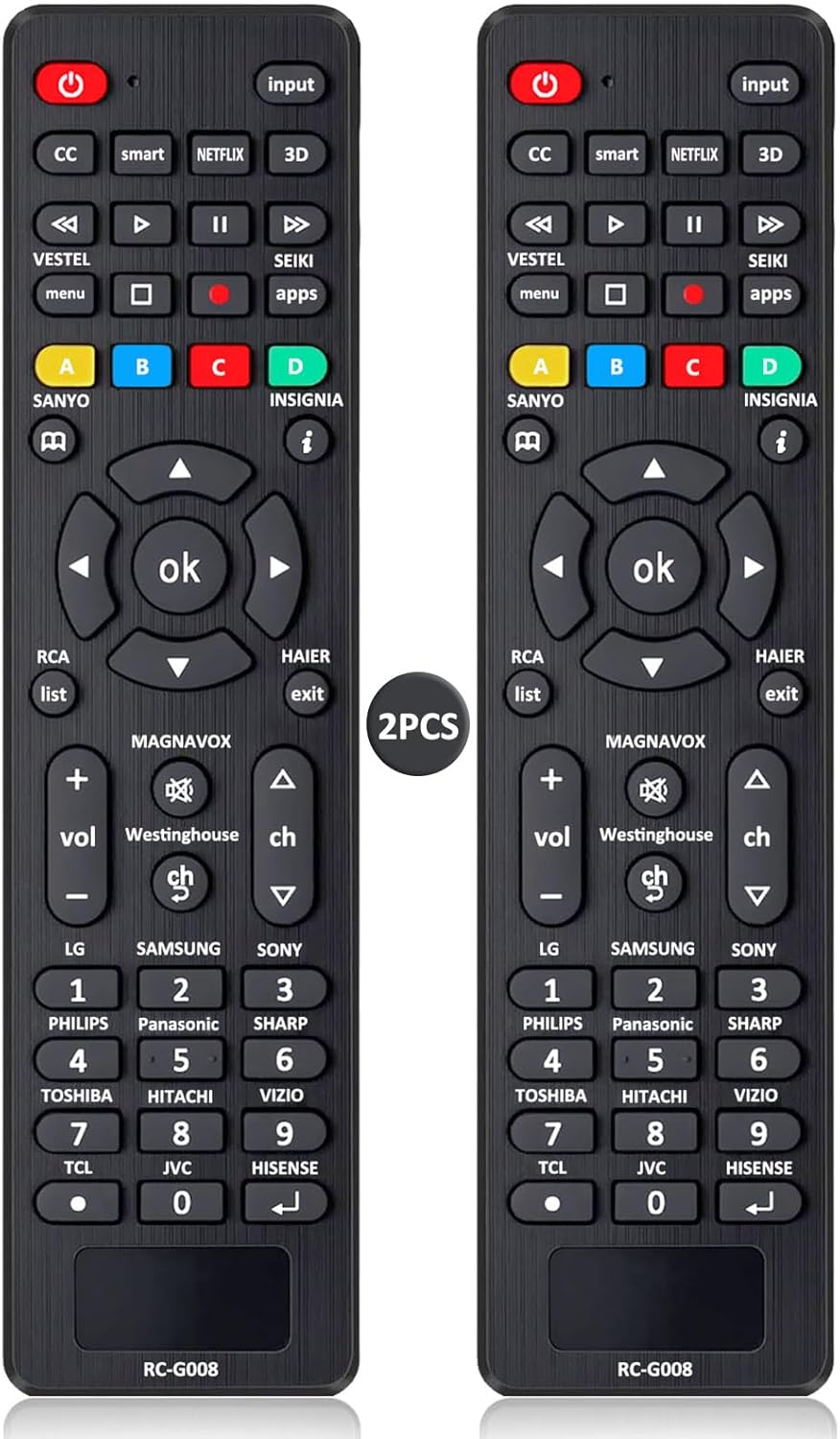 (Pack of 2) Universal TV Remote Control Replacement for TCL, Samsung, Insignia, LG, Hisense, Sony, Philips, Vizio, Sharp, Panasonic, Sanyo and Other Brands LCD LED 3D HDTV Smart TV Remote