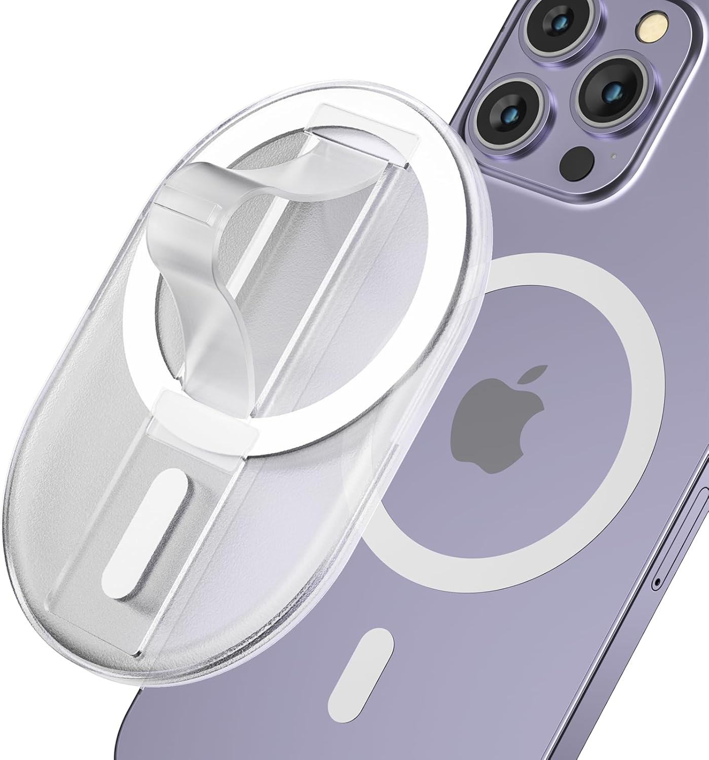 AUROX Magnetic Finger Phone Grip for MagSafe Stand, Phone Grip Strap Holder as Kickstand, Magnetic Phone Grip Holder, for iPhone 16 15 14 13 12 Series, Clear