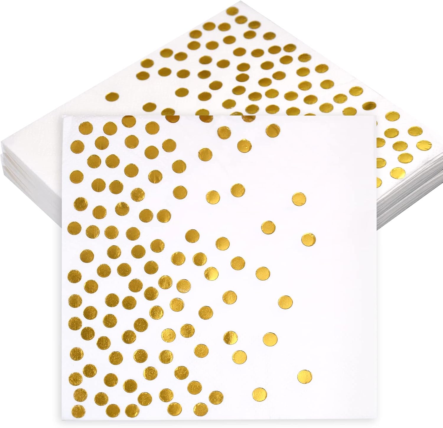 Karjiaja 20PCS Gold Napkins Disposable 6.4X6.4 Inch White and Party Cocktail Serviettes Birthday Golden Wedding Anniversary Baby Shower Paper Dots Bridal Napkin
