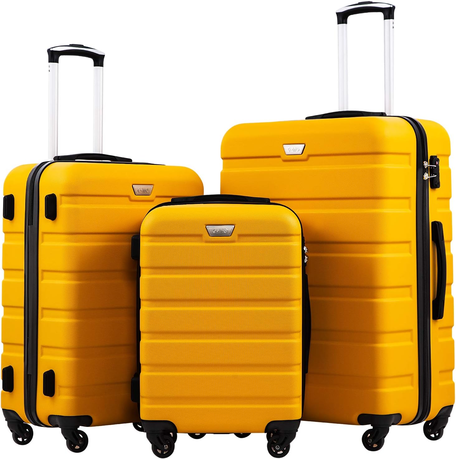 COOLIFE Suitcase Trolley Carry On Hand Cabin Luggage Hard Shell Travel Bag Lightweight with TSA Lock and Durable 4 Spinner Wheels (Lemon Yellow, 3 Pcs Set)