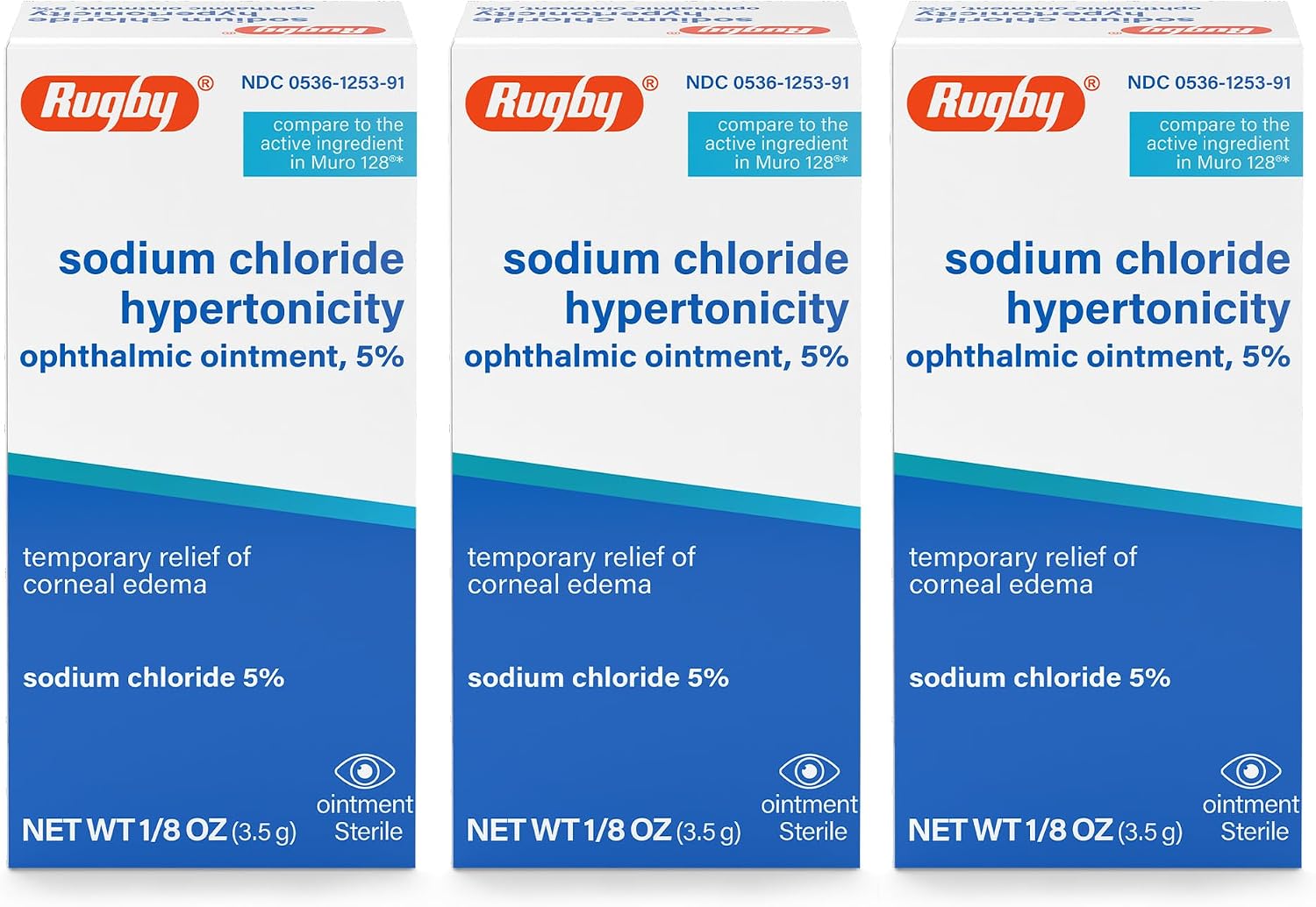 Rugby Sodium Chloride Hypertonicity Ophthalmic Ointment 5%, 1/8 oz (3 Pack)