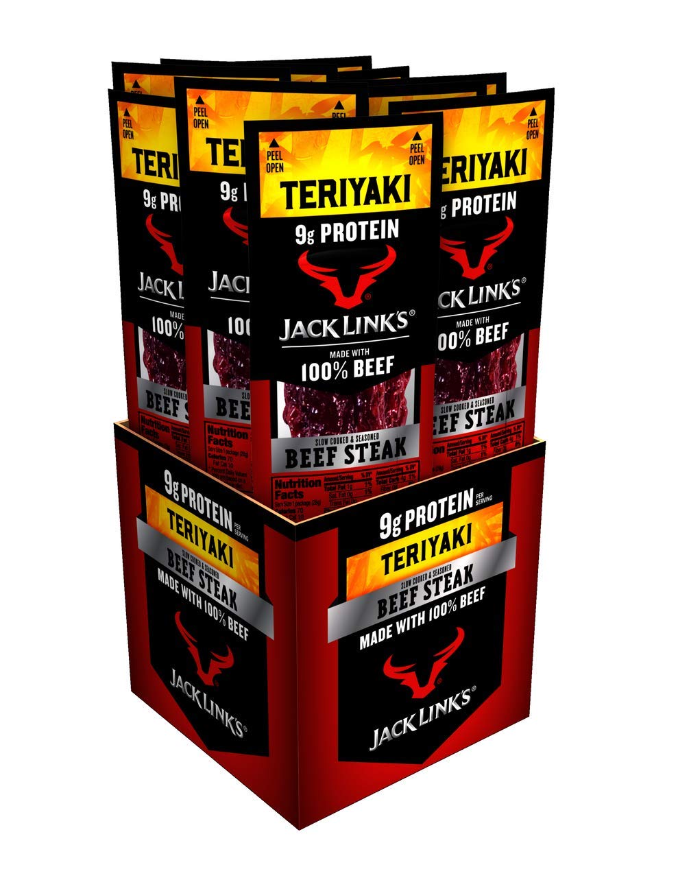 Jack Link's Beef Steak, Teriyaki - Protein Snacks, Meat Snack with 9g of Protein, Made with 100% Beef, Individually Wrapped Bulk Snack Pack, Keto Friendly - 1 Oz. (12 Count)