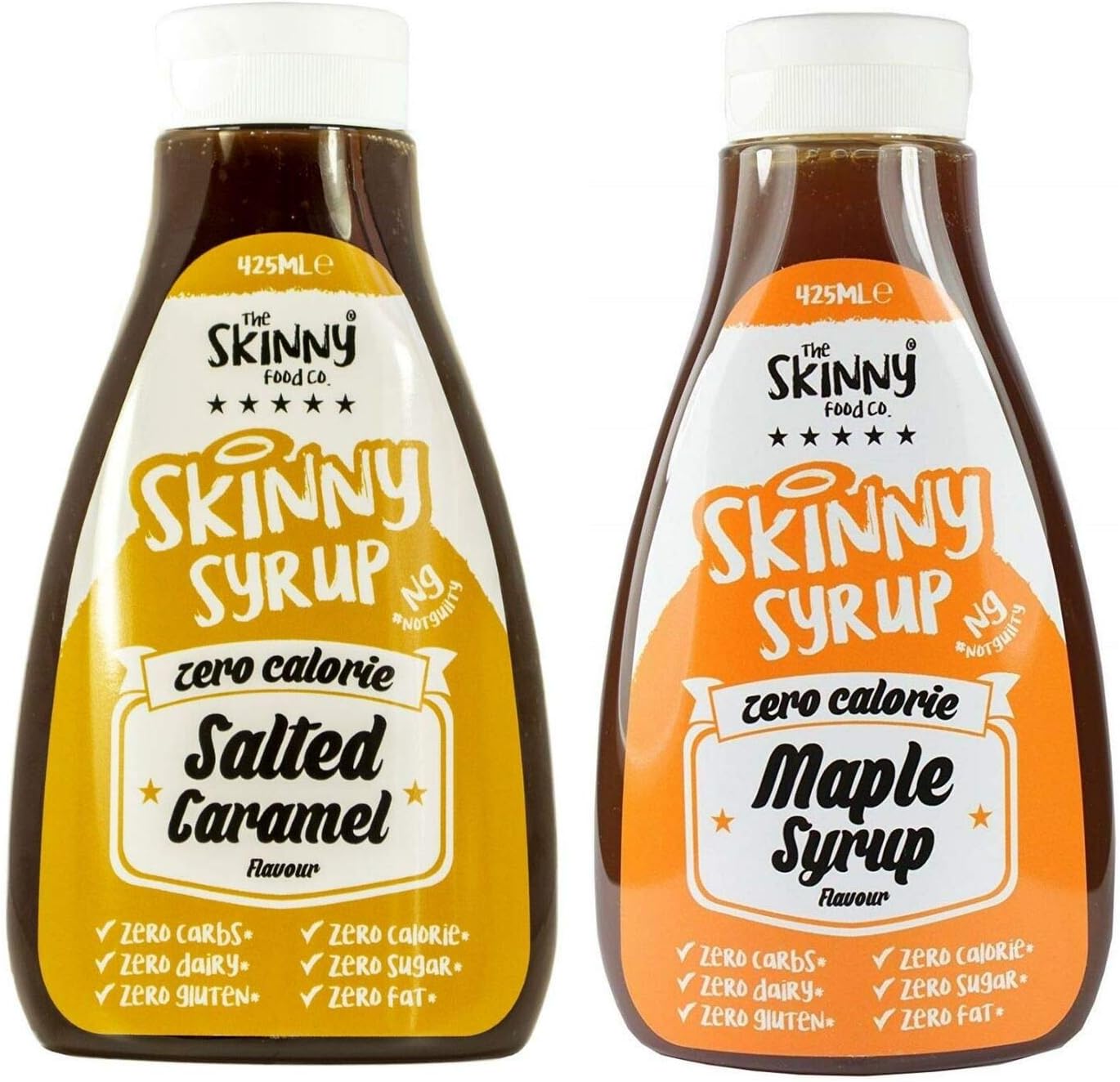 The Skinny Food Co Syrup Twin Pack - Salted Caramel & Maple Syrup Dessert Topping Sugar Free Zero Calories Guilt Free Sauce