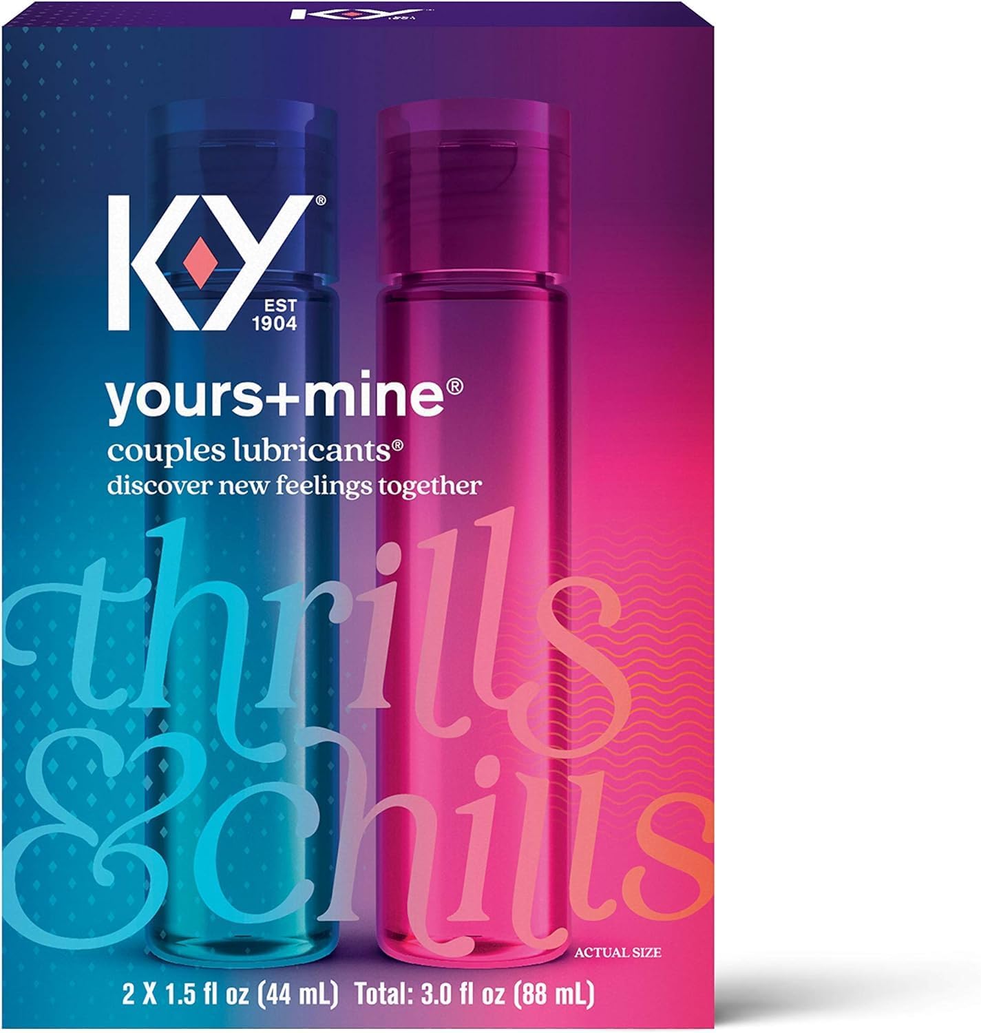 K-Y Yours + Mine Couples Lubricant, Tingling & Warming Sensation, 2 x 1.5 fl oz (44 mL), Total 3.0 fl oz