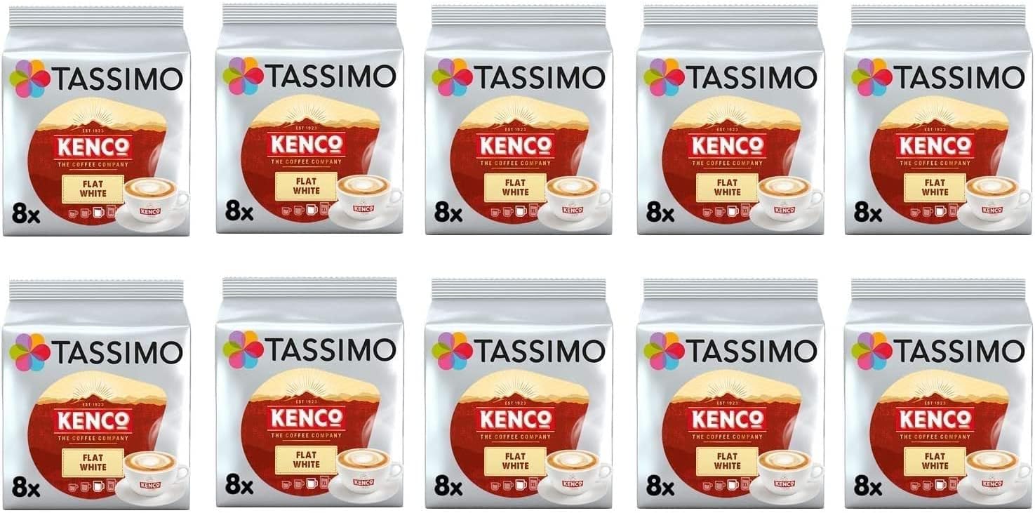 Tassimo Kenco Flat White Coffee Pods - 10 Packs (Total 80 Flat White Milky Coffee Drinks)
