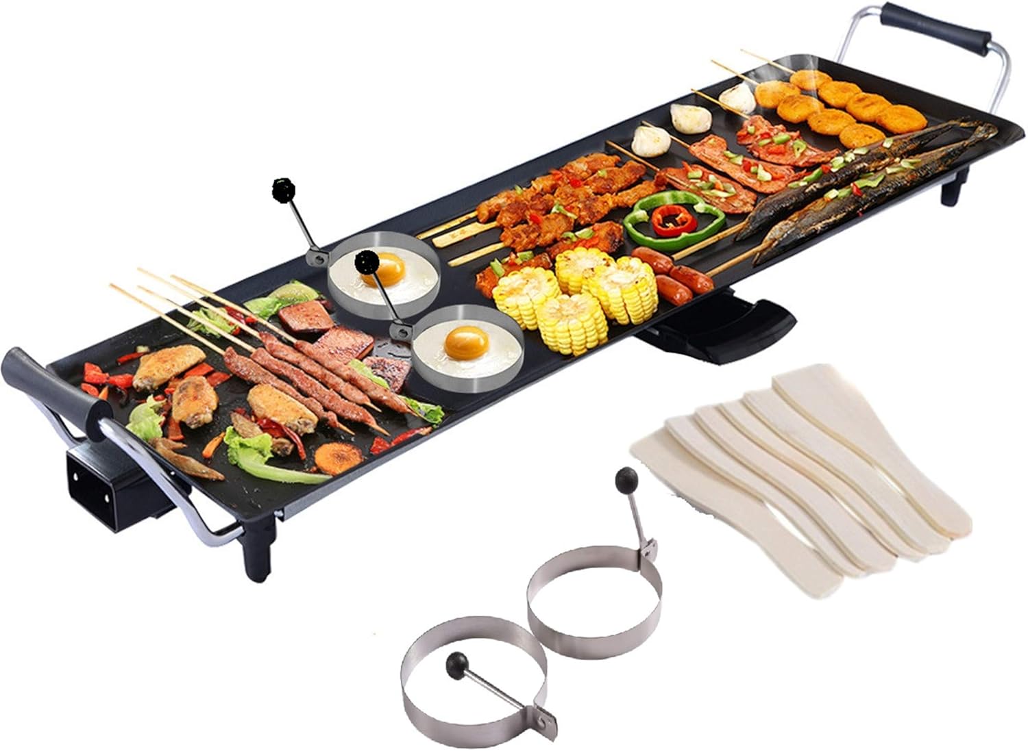COSTWAY Electric Teppanyaki Table Grill, BBQ Griddle | Non-stick Barbecue Hot Plate with Wooden Spatulas and 2 Egg Rings (XL, 70 x 23CM)
