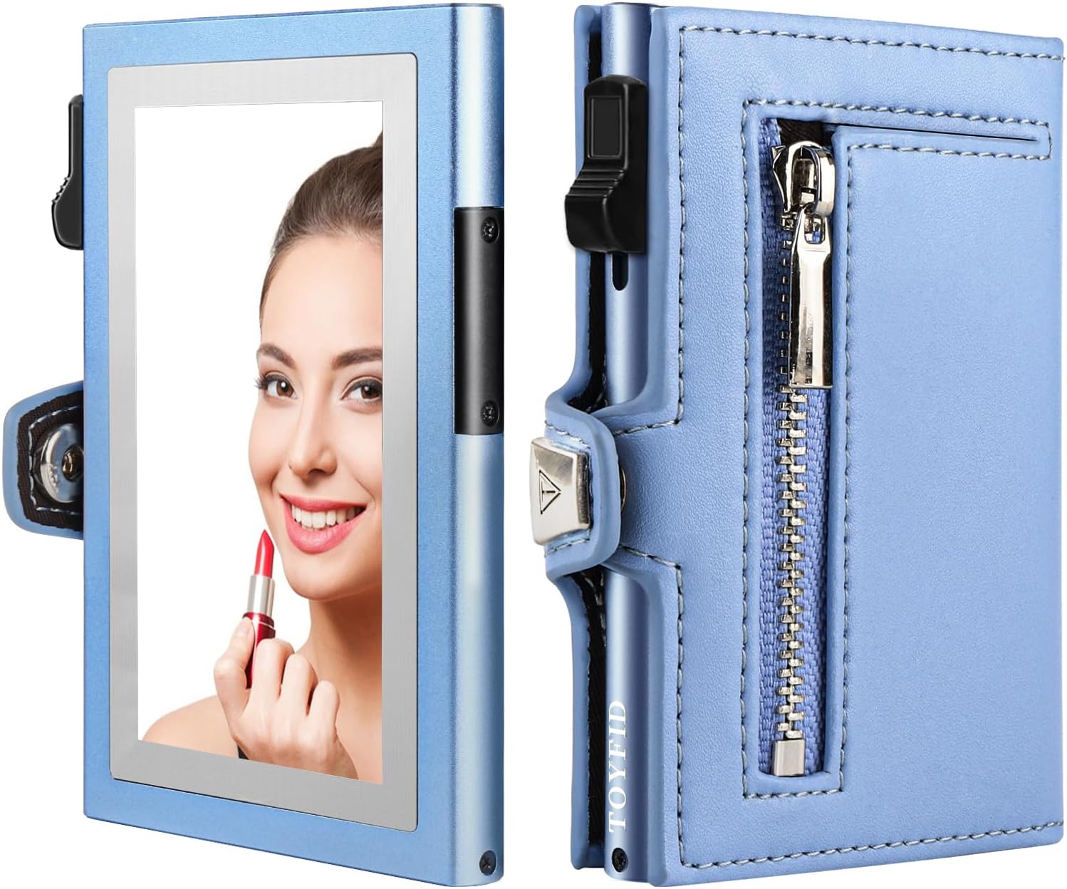 TOYFID Women Wallet, Tri-Fold Pop Up Card Holder with Mirror