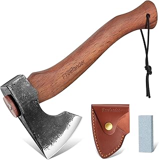Freelander 13.5'' Hatchet Axe, Camping Axe and Chopping Hatchet with Walnut Handle, Hand Forged Carbon Steel Bushcraft Axe with Sheath for Outdoor Camping Wood