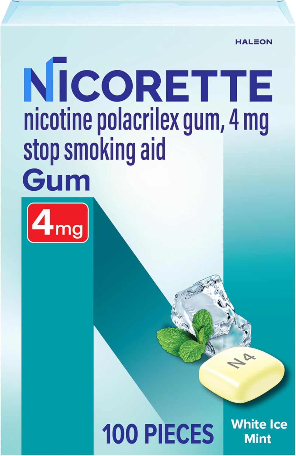 Nicorette 4 mg Nicotine Gum to Help Quit Smoking - White Ice Mint Flavored Stop Smoking Aid, 100 Count