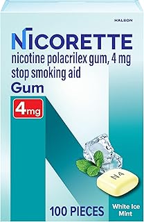 Nicorette 4 mg Nicotine Gum to Help Quit Smoking - White Ice Mint Flavored Stop Smoking Aid, 100 Count