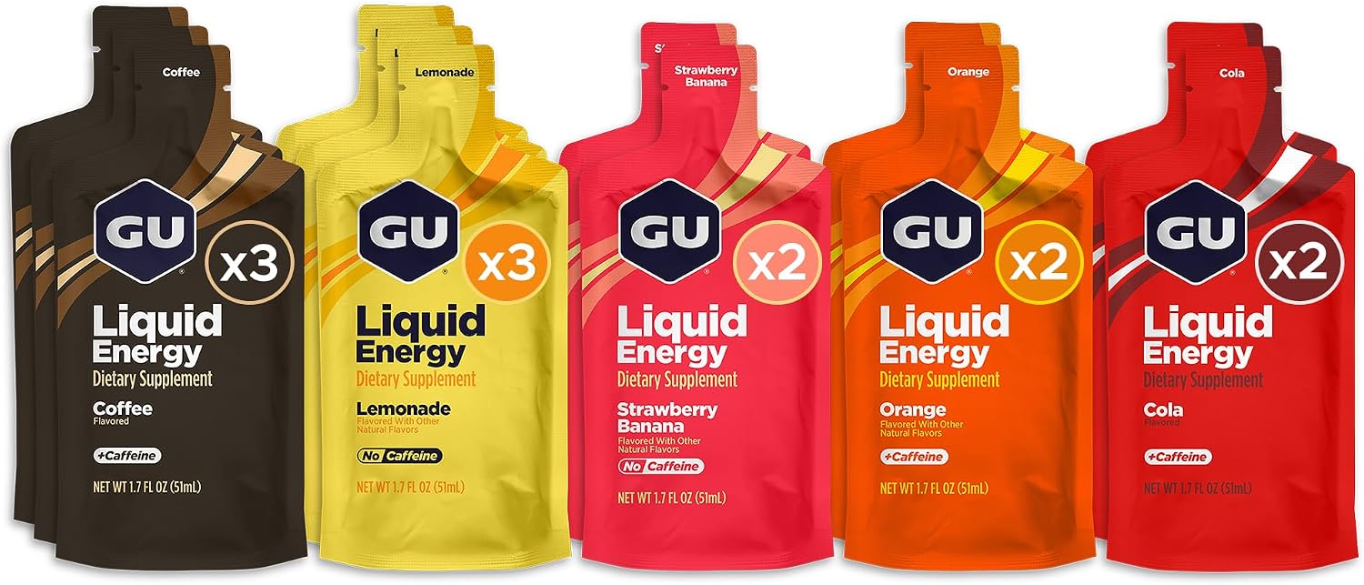 GU Energy Liquid Energy Gel With Complex Carbohydrates, Vegan, Gluten-Free and Dairy-Free On-the-Go Energy for Any Workout, 12-Count, Assorted Flavors